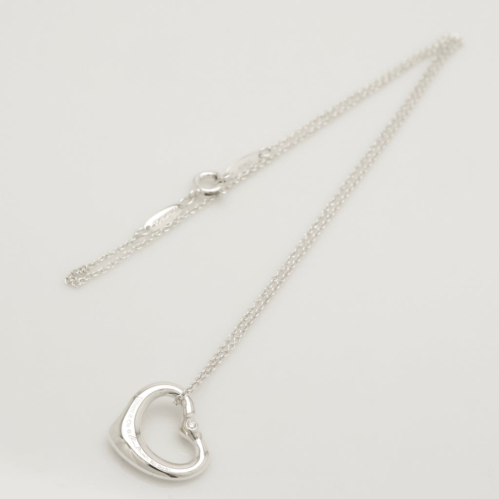 Tiffany & Co. 22mm Open Heart 1P Diamond Pendant Necklace Sterling Silver 925