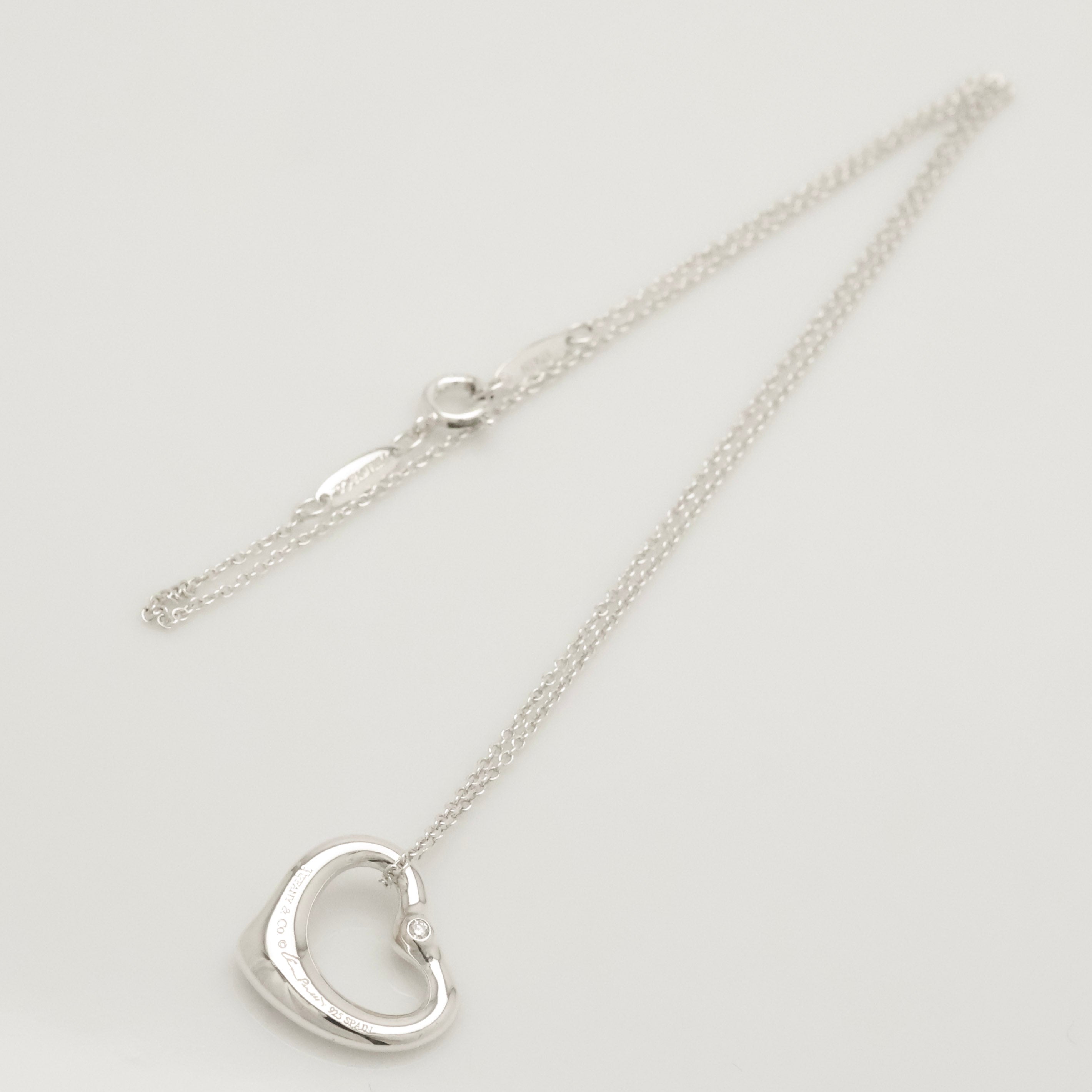 Tiffany & Co. 22mm Open Heart 1P Diamond Pendant Necklace Sterling Silver 925