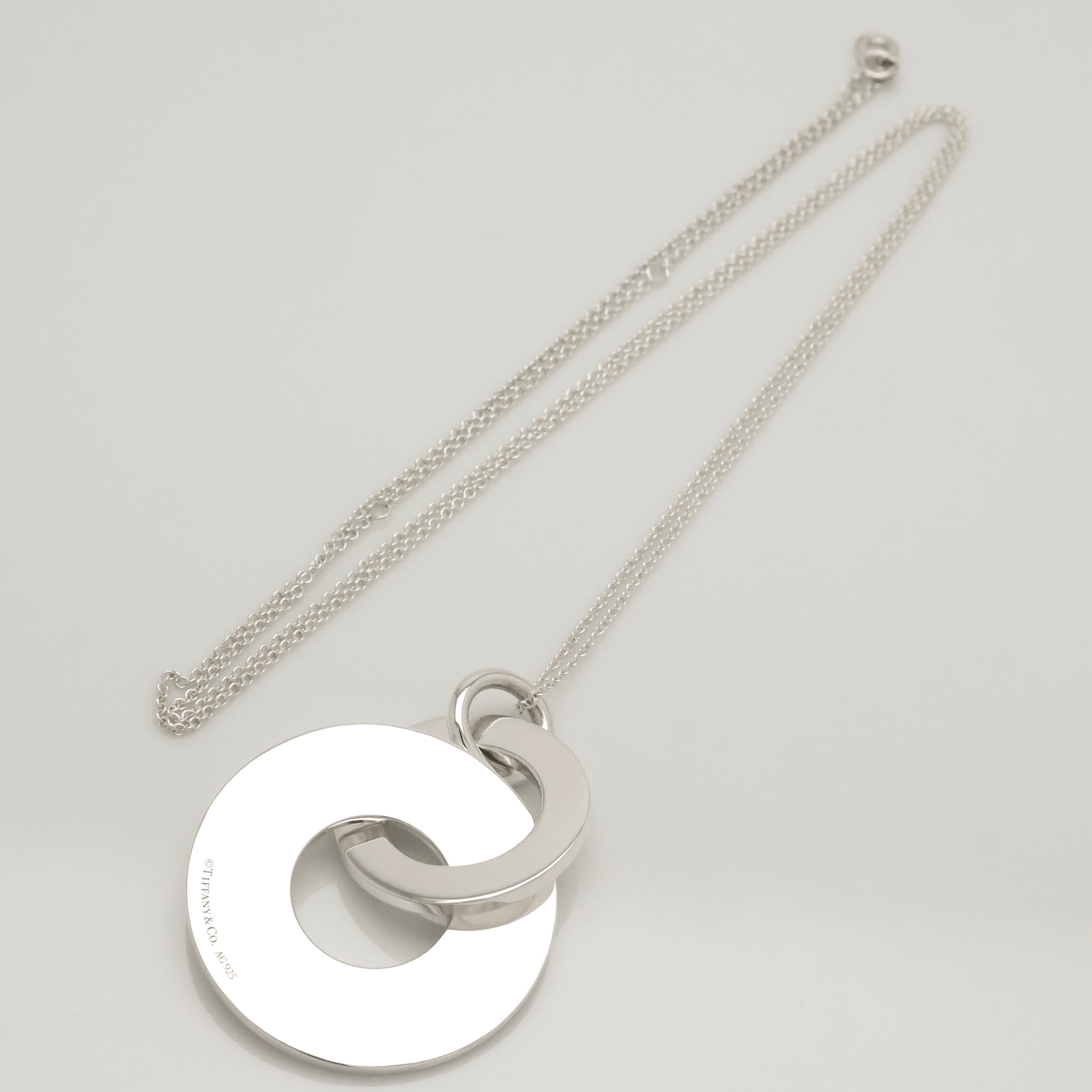  Tiffany & Co. 1837 Interlocking Circles Drop Necklace Sterling Silver 925 