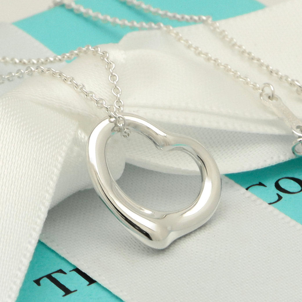 Tiffany & Co. Open Heart Pendant Necklace Sterling Silver 925