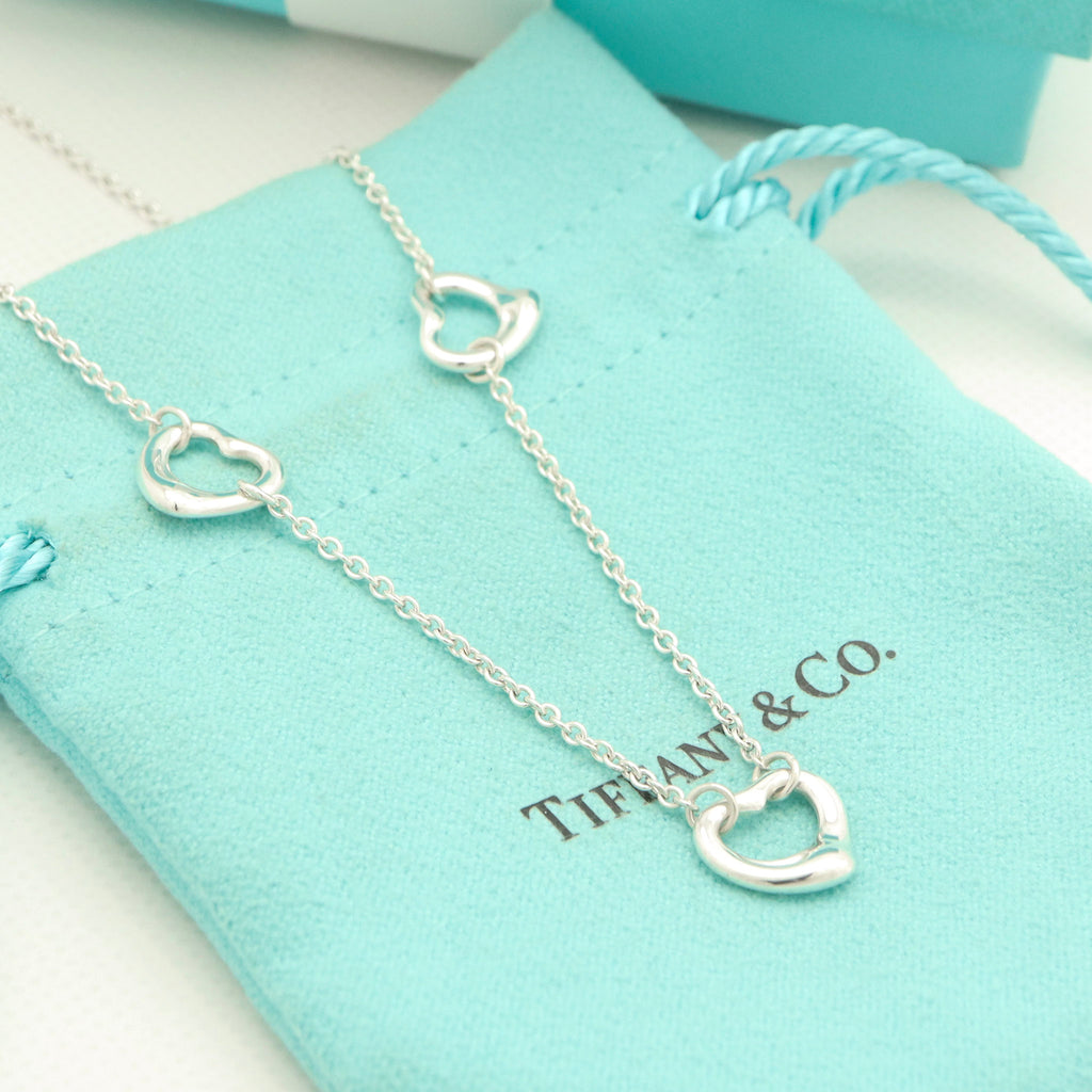  Tiffany & Co. Peretti Triple Open Heart Lariat Necklace Sterling Silver 925 