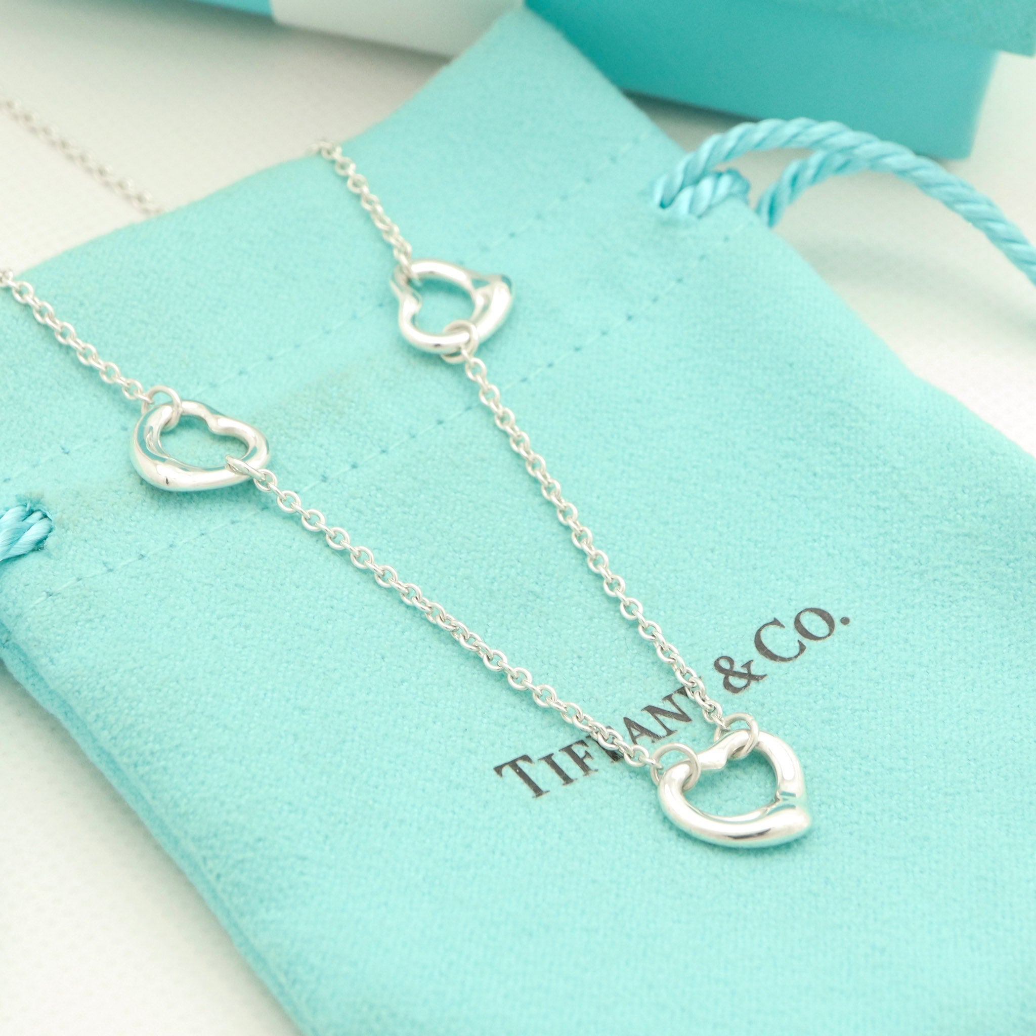  Tiffany & Co. Peretti Triple Open Heart Lariat Necklace Sterling Silver 925 