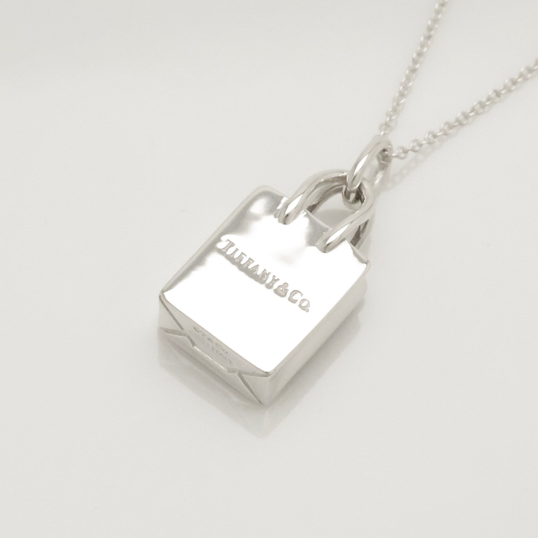 Tiffany & Co. Shopping Bag Pendant Charm Necklace Sterling Silver 925