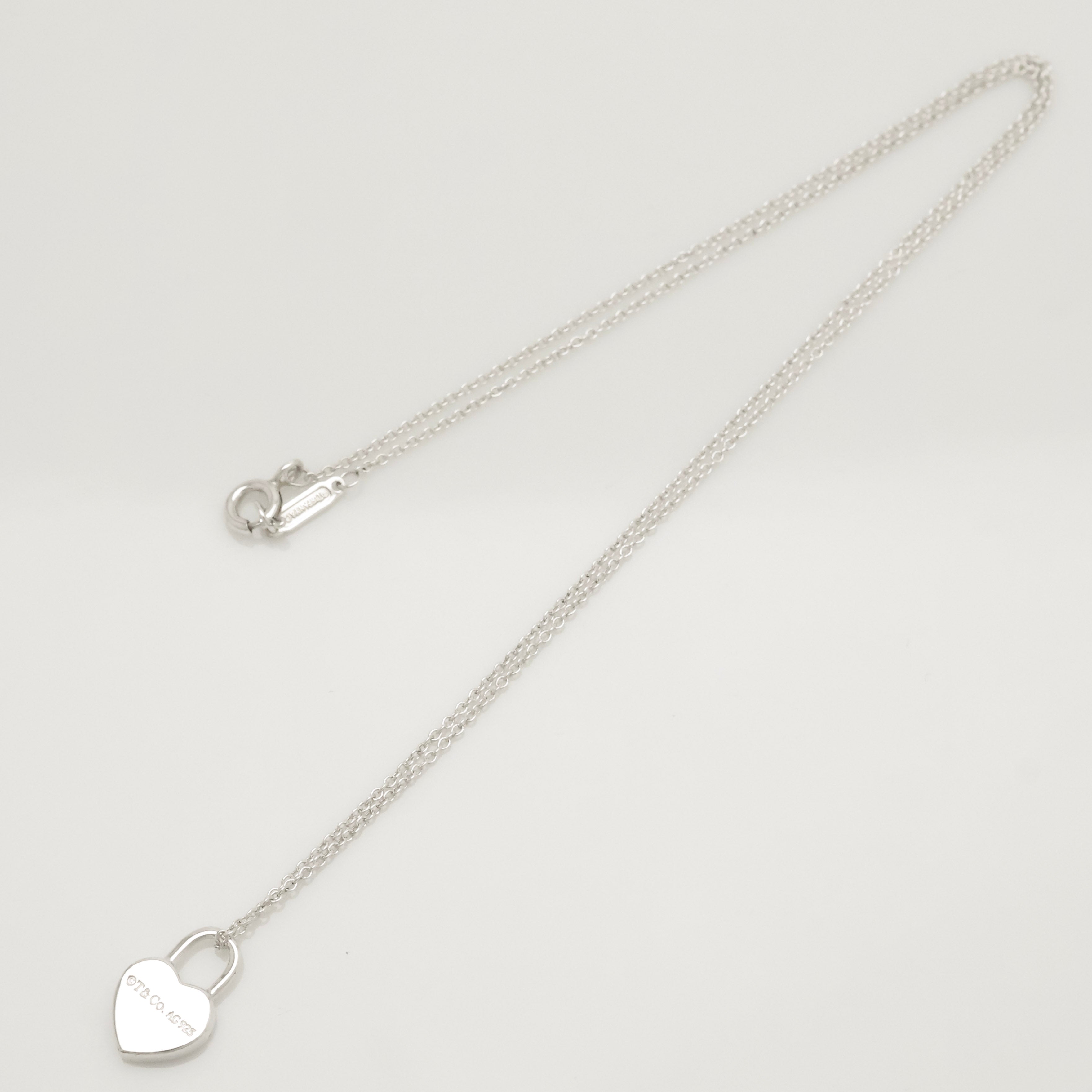  Tiffany & Co. Return to Mini Heart Lock Padlock Necklace  Sterling Silver 925
