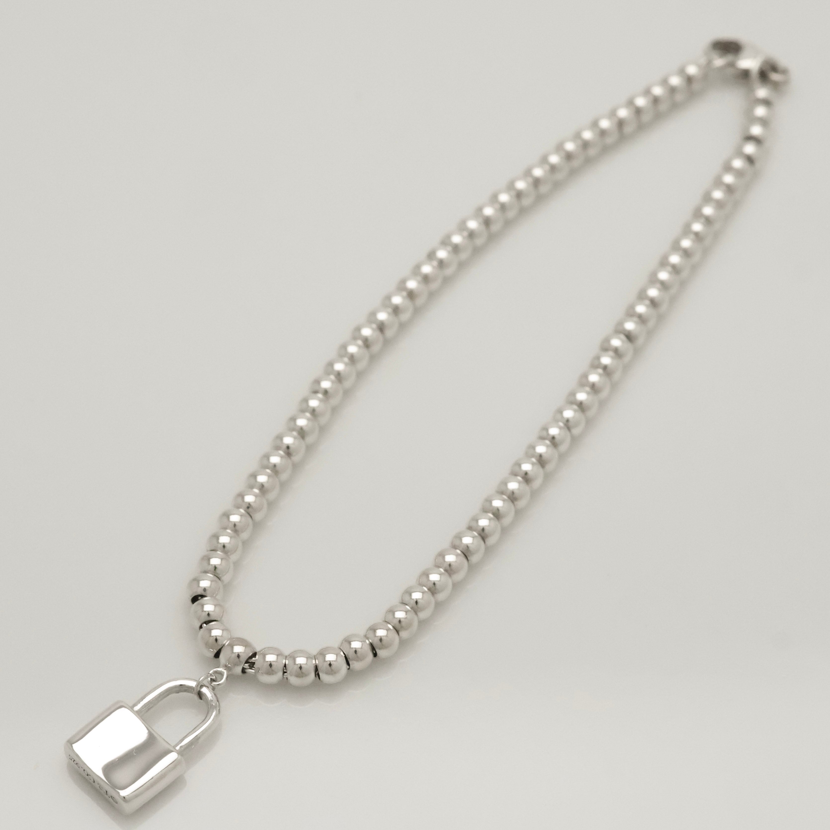 Tiffany & Co. 1837 Mini Padlock Bead Bracelet Sterling Silver 925