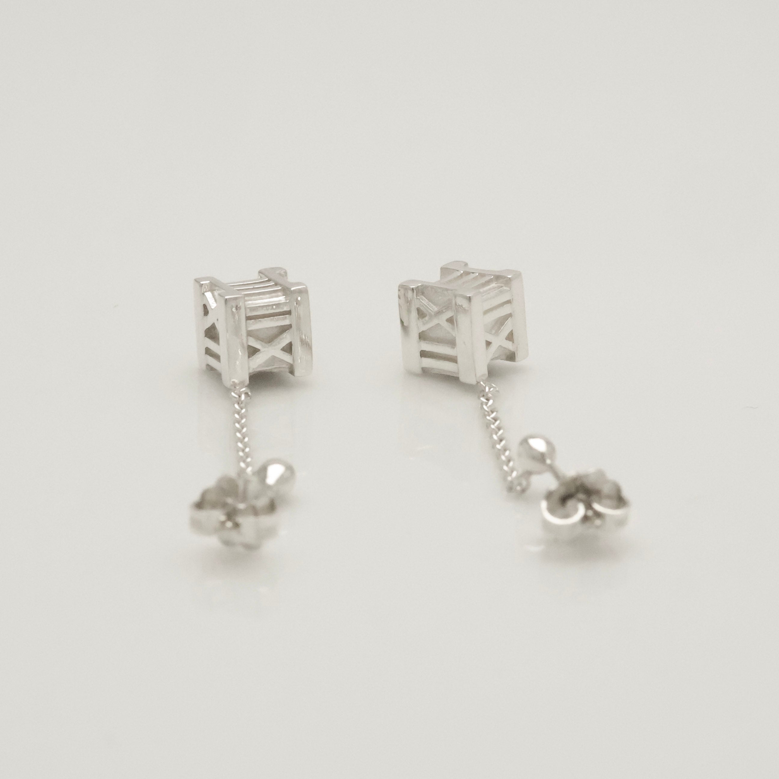 Tiffany & Co. Atlas Cube Drop Dangle Stud Earrings Sterling Silver 925