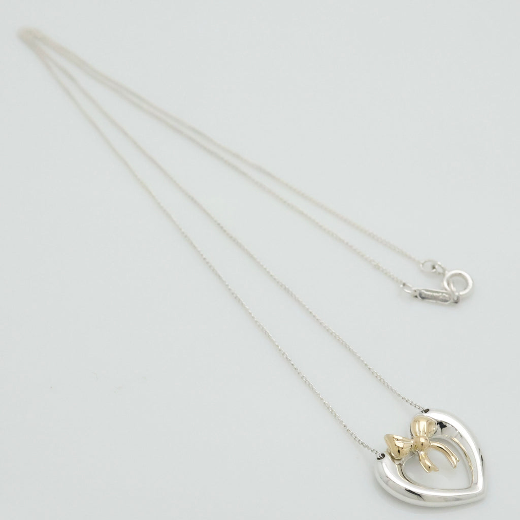 TIFFANY&Co. ハート リボン コンビ ネックレス AG925 AU750