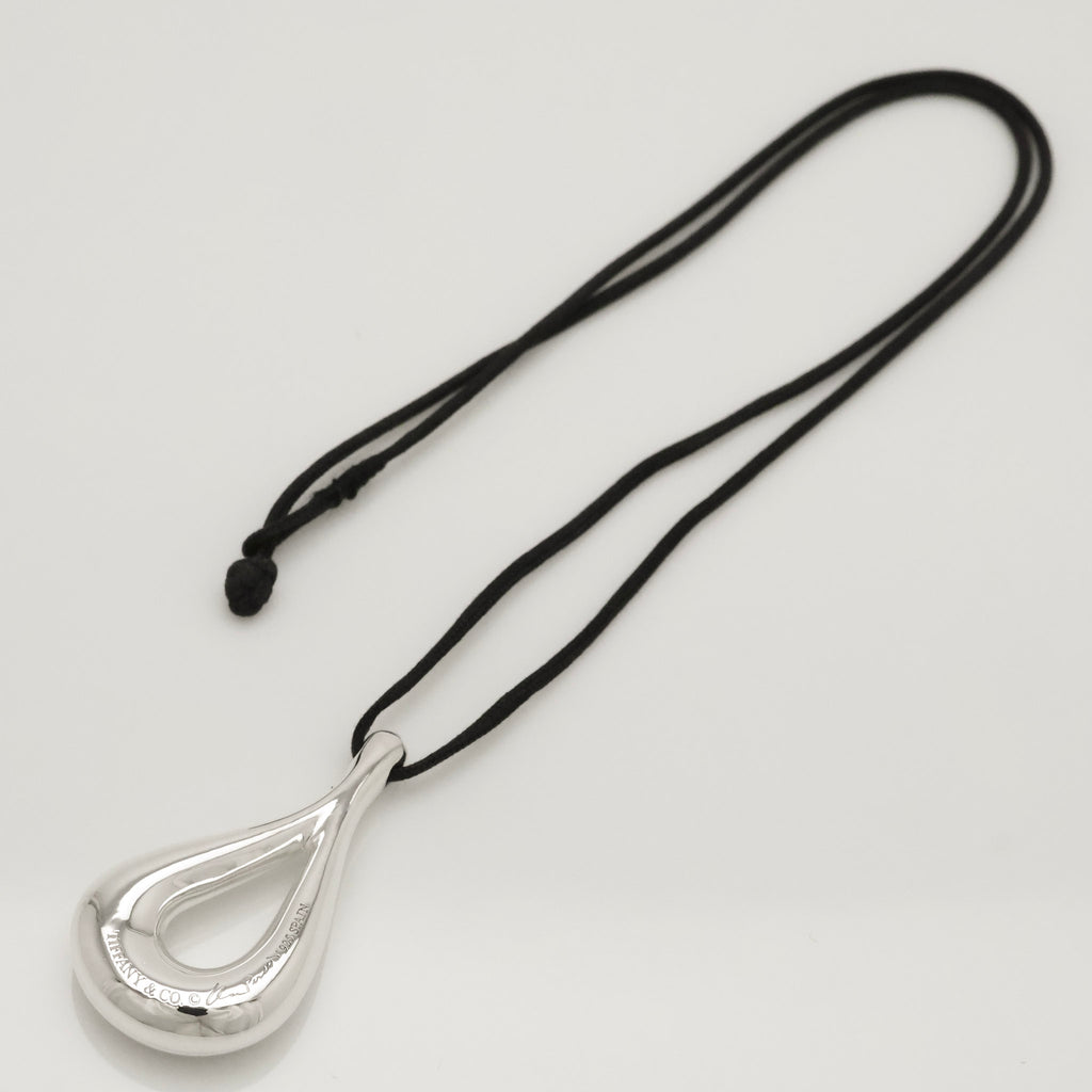 Tiffany & Co. Large Open Teardrop Silk Cord Necklace Sterling Silver 925