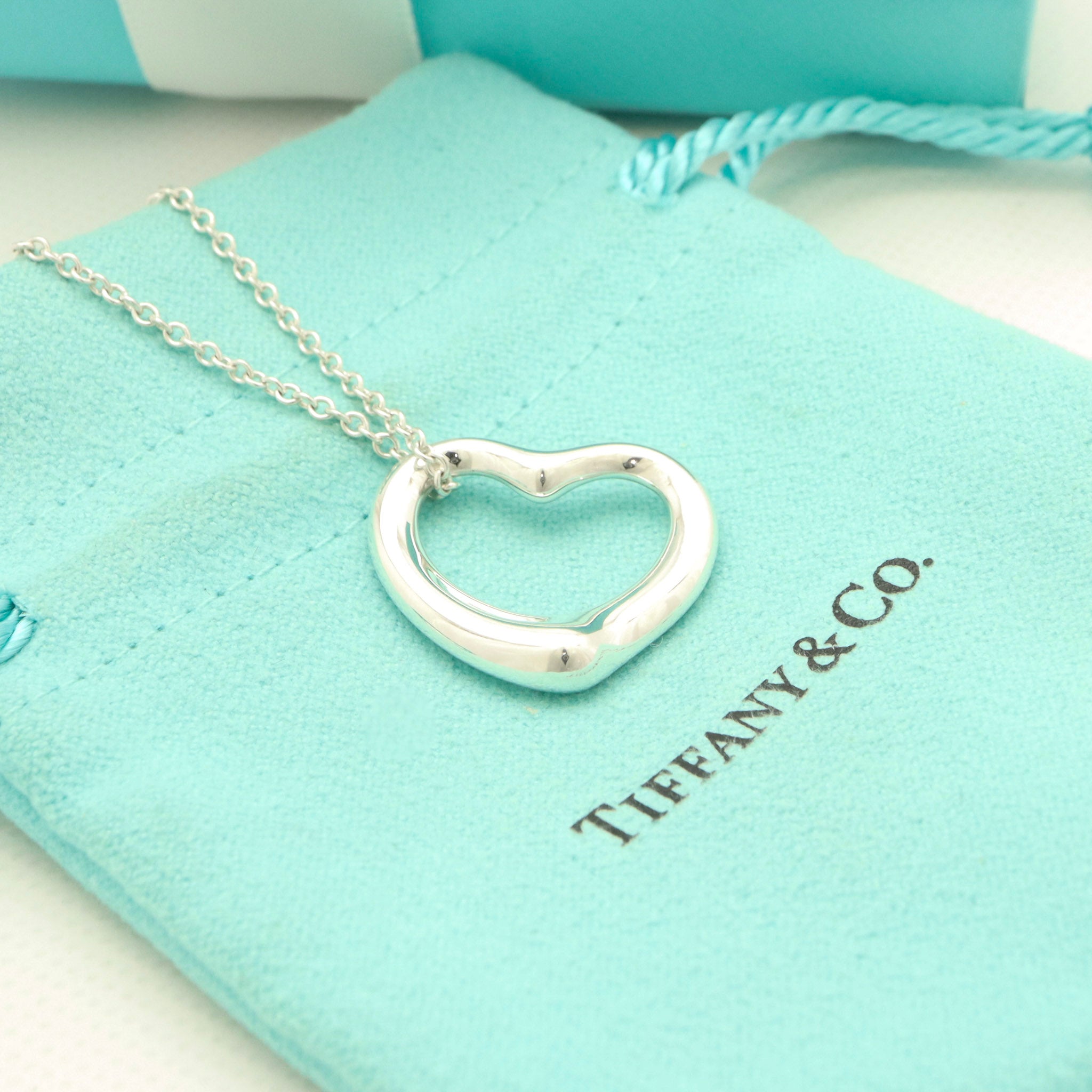 Tiffany & Co. Open Heart Pendant Necklace Sterling Silver 925