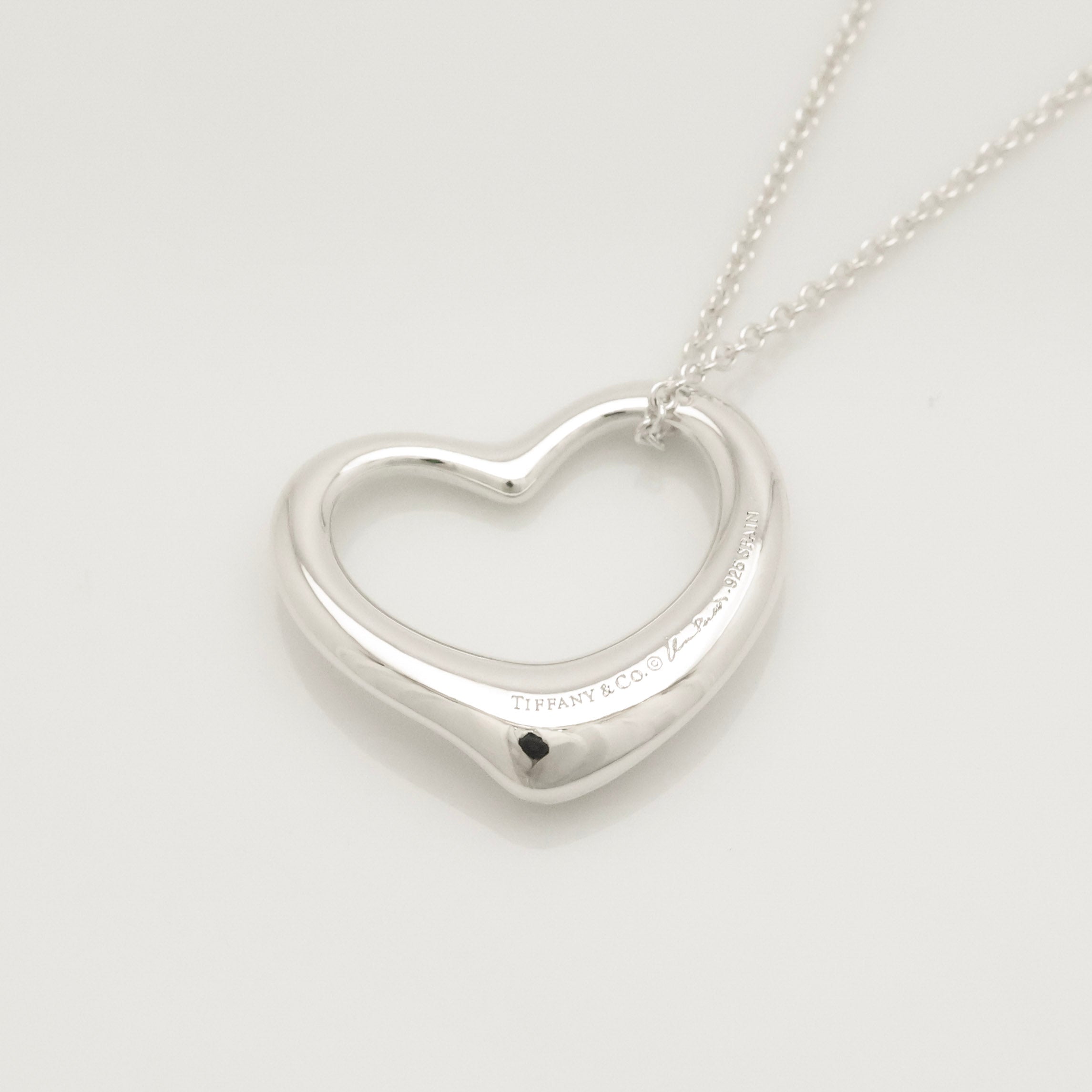 Tiffany & Co. Open Heart Pendant Necklace Sterling Silver 925
