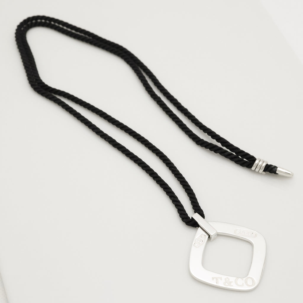 Tiffany & Co. 1837 Square Silk Cord Necklace Pendant Sterling Silver 925