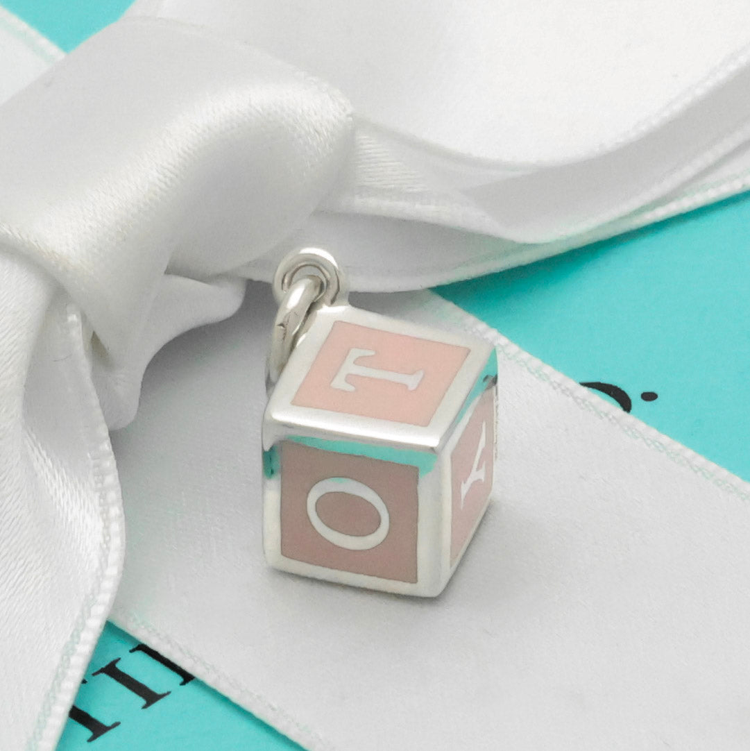 TIFFANY&Co. NY  T&CO ピンク エナメル ブロック キューブ チャーム AG925
