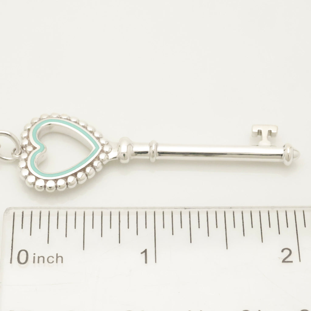  Tiffany & Co. Blue Enamel Beaded Heart Key Charm Sterling Silver 925　