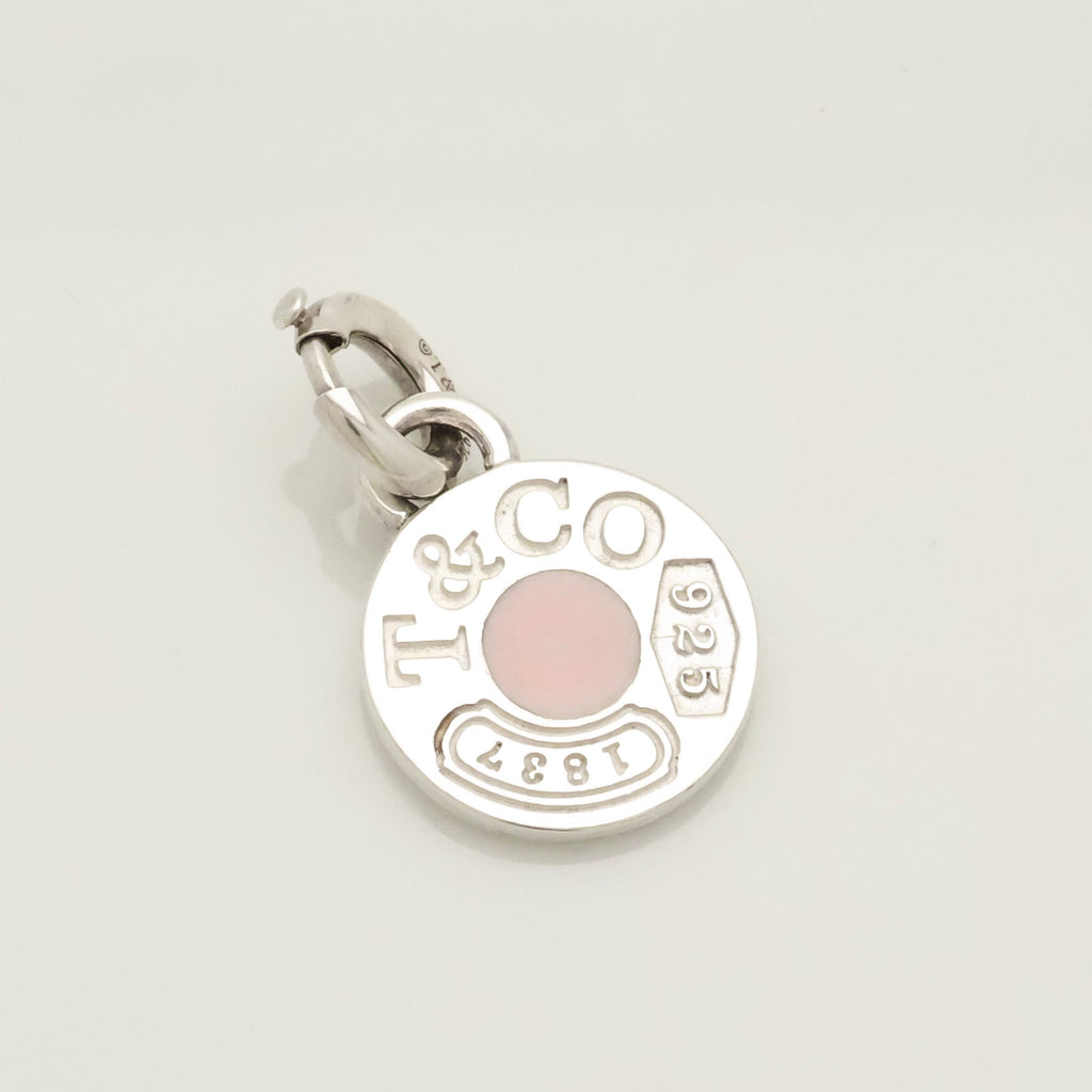 Tiffany & Co Pink Enamel 1837 Circle Pendant Charm Sterling Silver 925