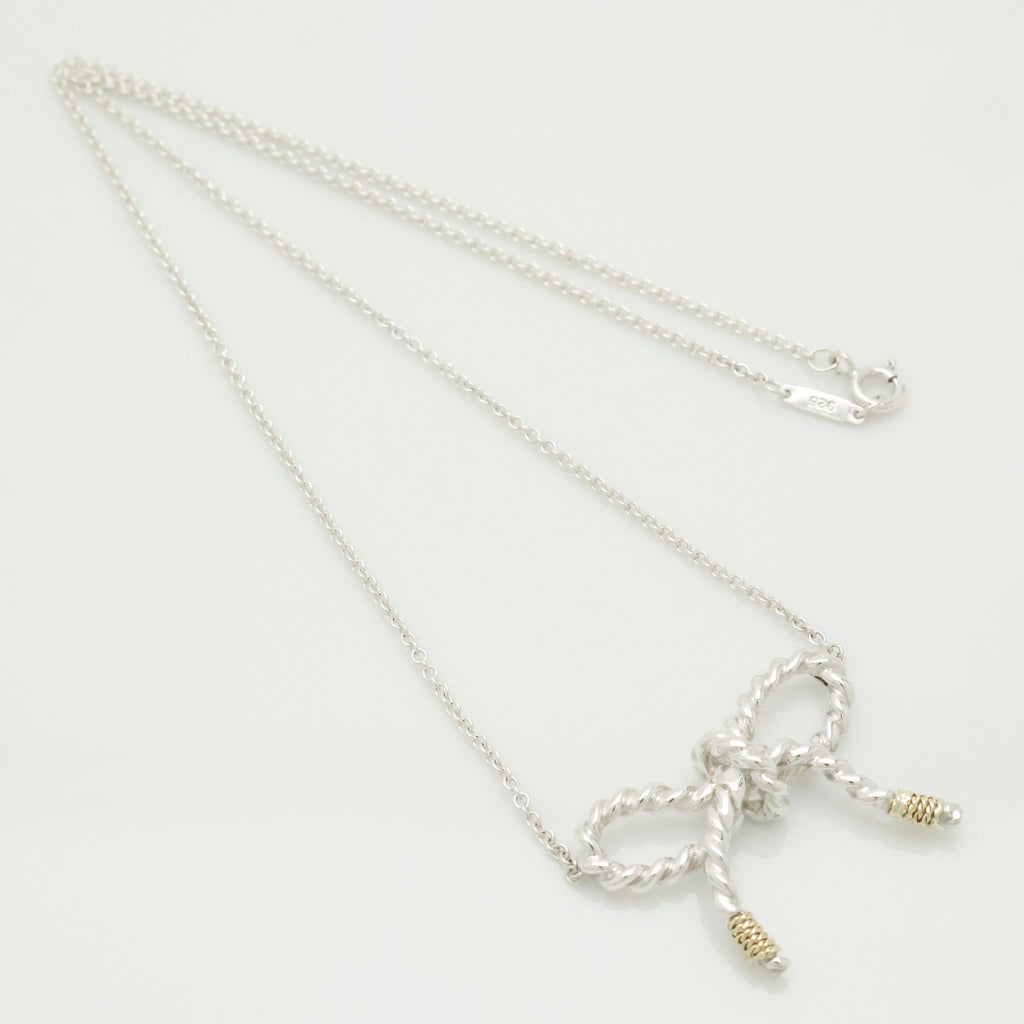 Tiffany & Co. Twist Ribbon Bow Necklace Silver Sterling 925 & 18K Gold 