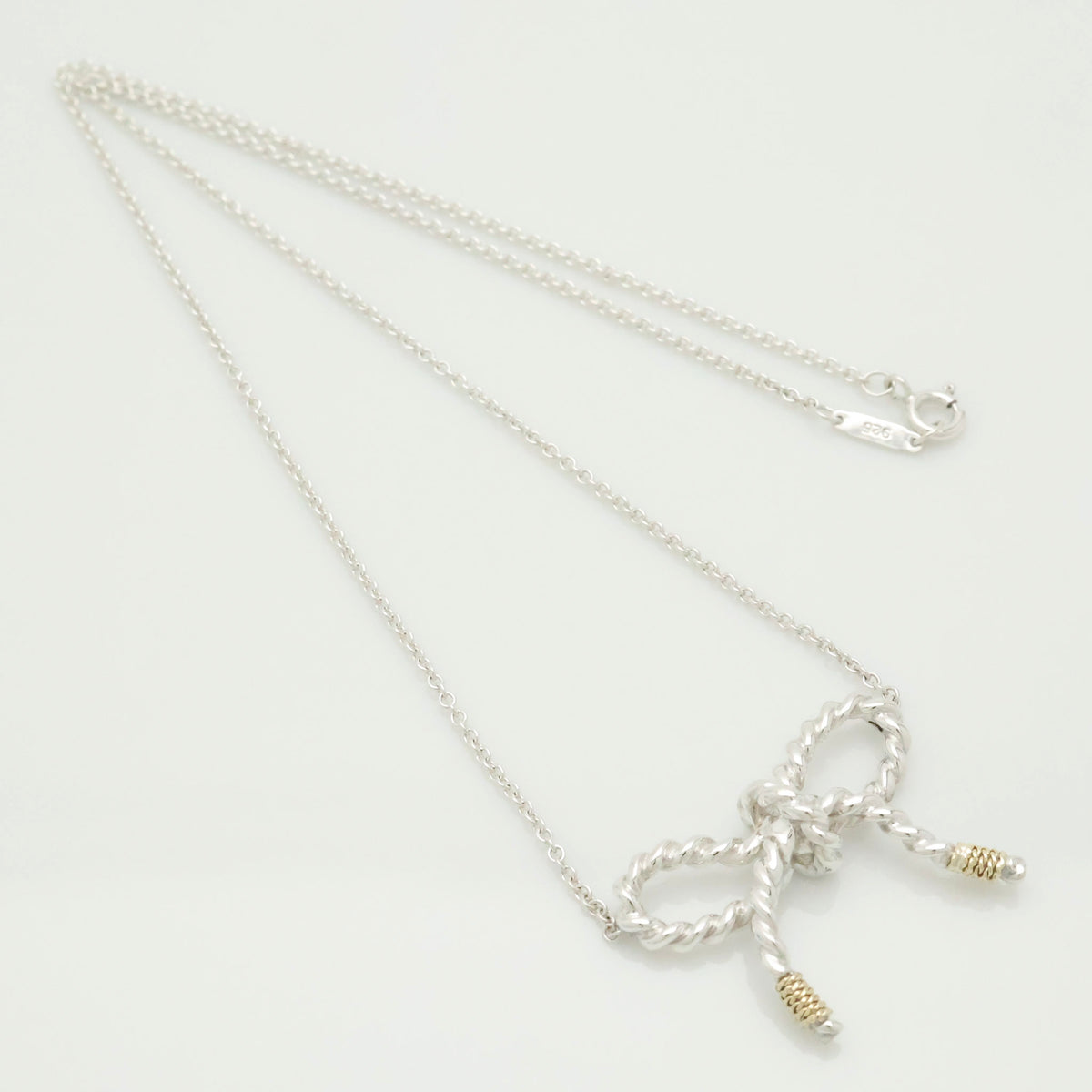 Tiffany & Co. Twist Ribbon Bow Necklace Silver Sterling 925 & 18K Gold 