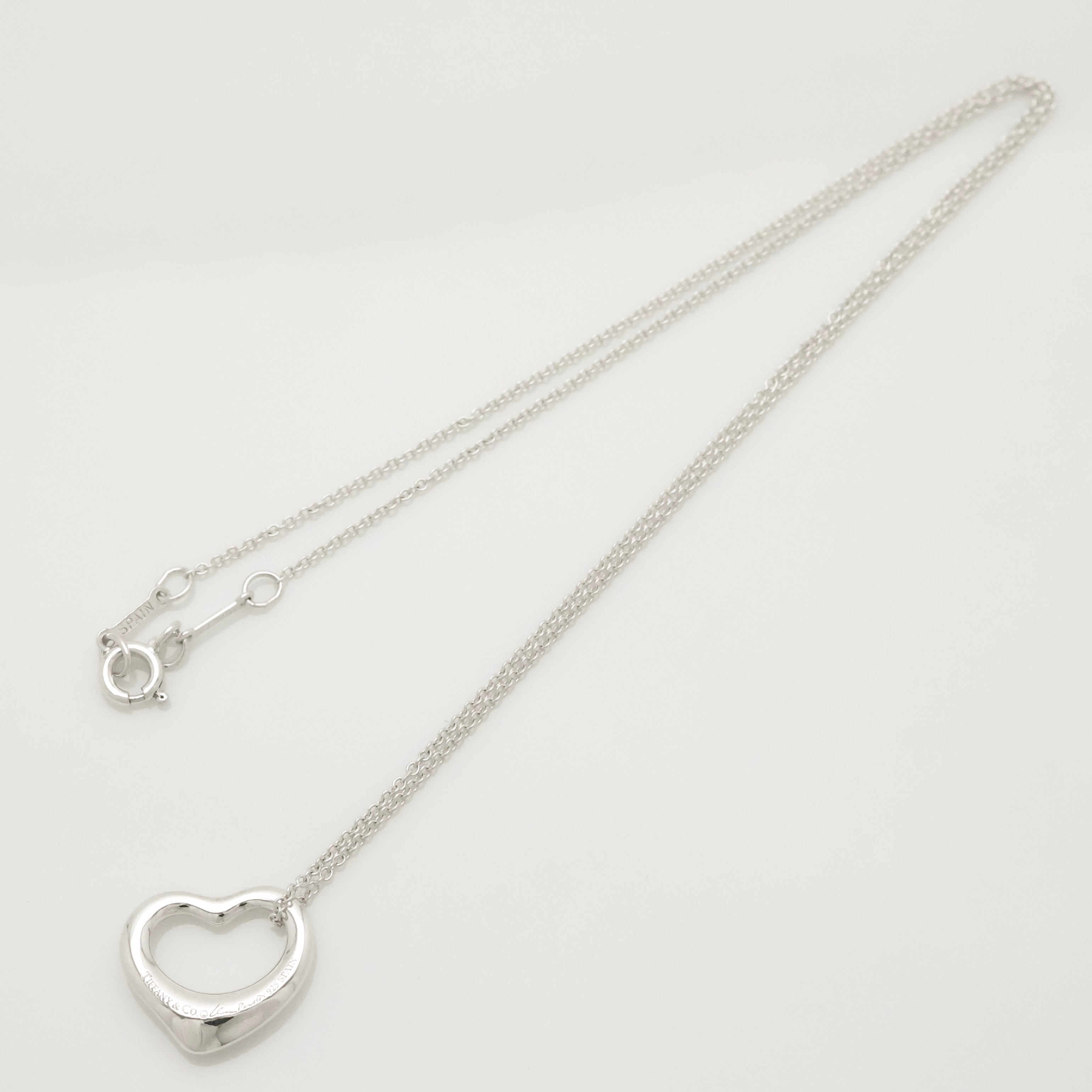 Tiffany & Co. Open Heart Pendant Necklace Sterling Silver 925