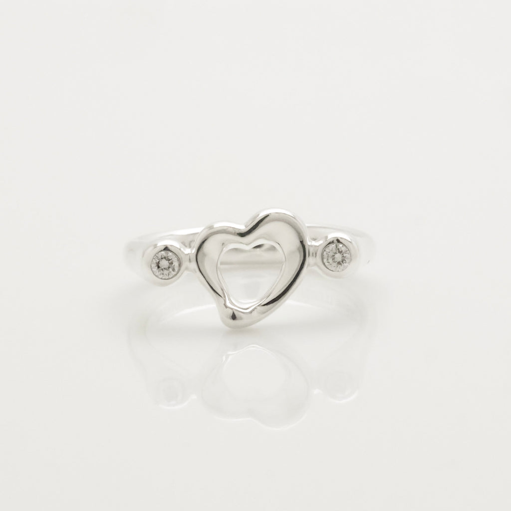 Tiffany & Co. 2P Diamond Open Heart Ring Size 4.5 Sterling Silver 925