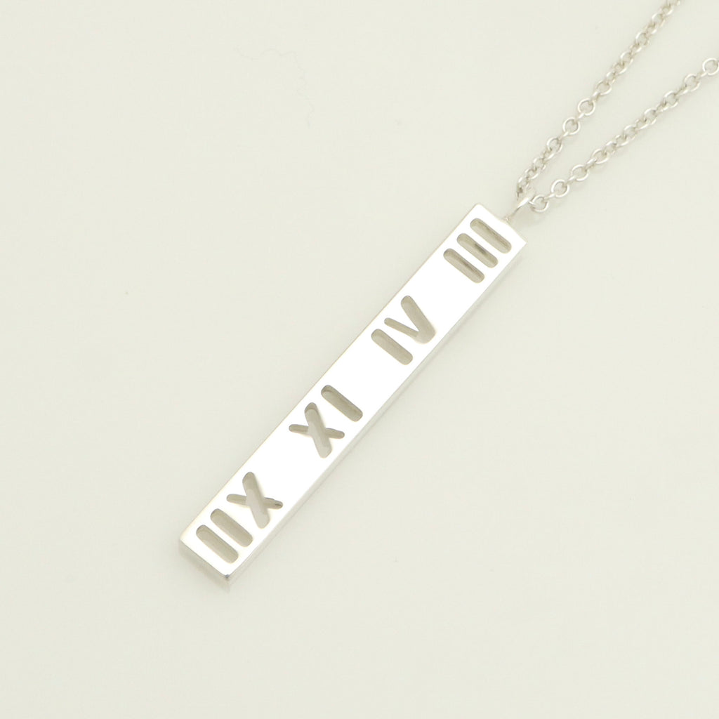 Tiffany & Co. Atlas Bar Roman Numeral Necklace Pendant Sterling Silver 925