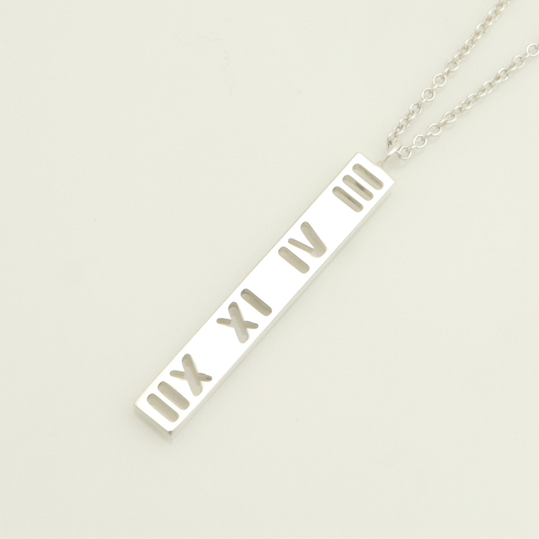 Tiffany & Co. Atlas Bar Roman Numeral Necklace Pendant Sterling Silver 925