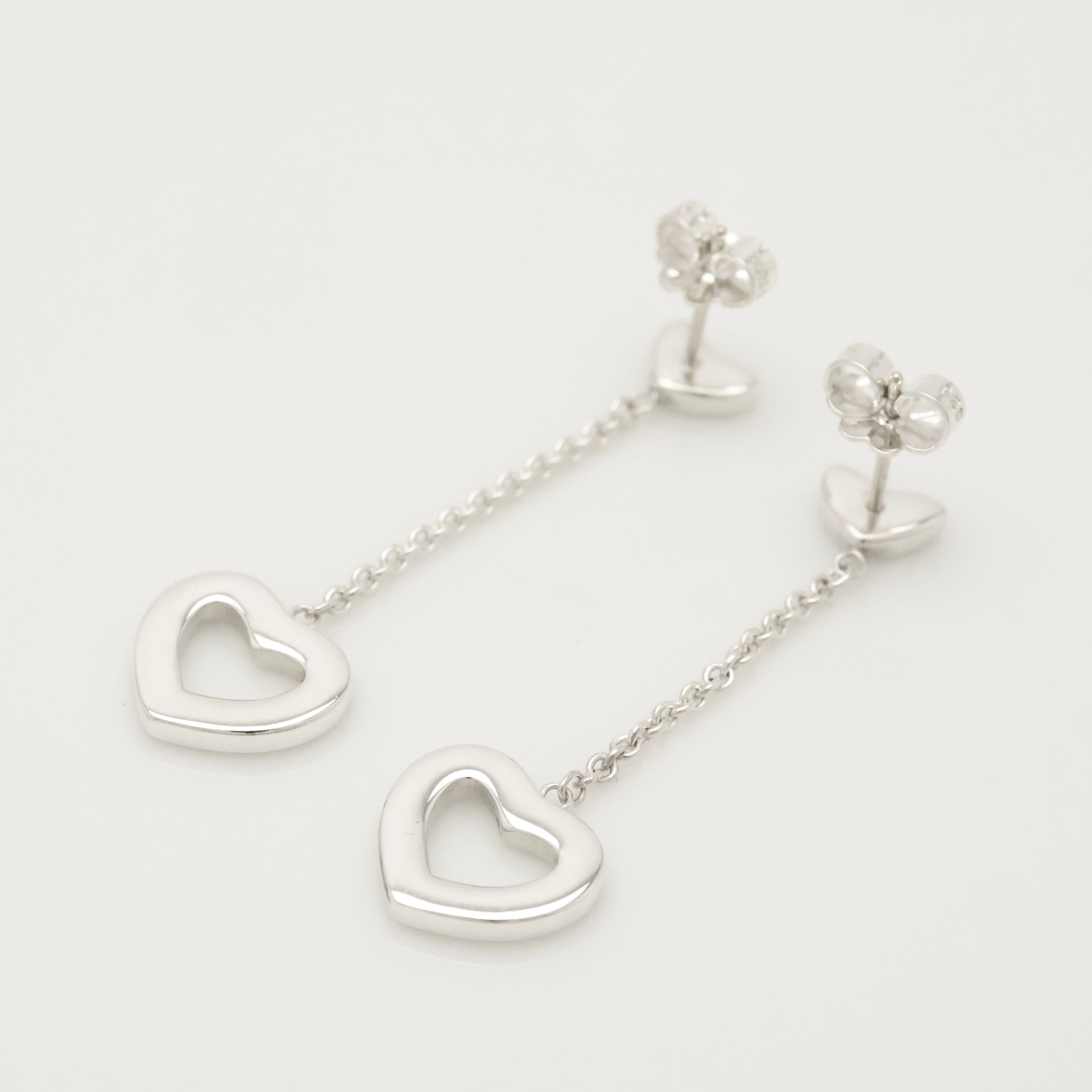 Tiffany & Co. Heart Link Drop Dangle Stud Earrings Sterling Silver 925
