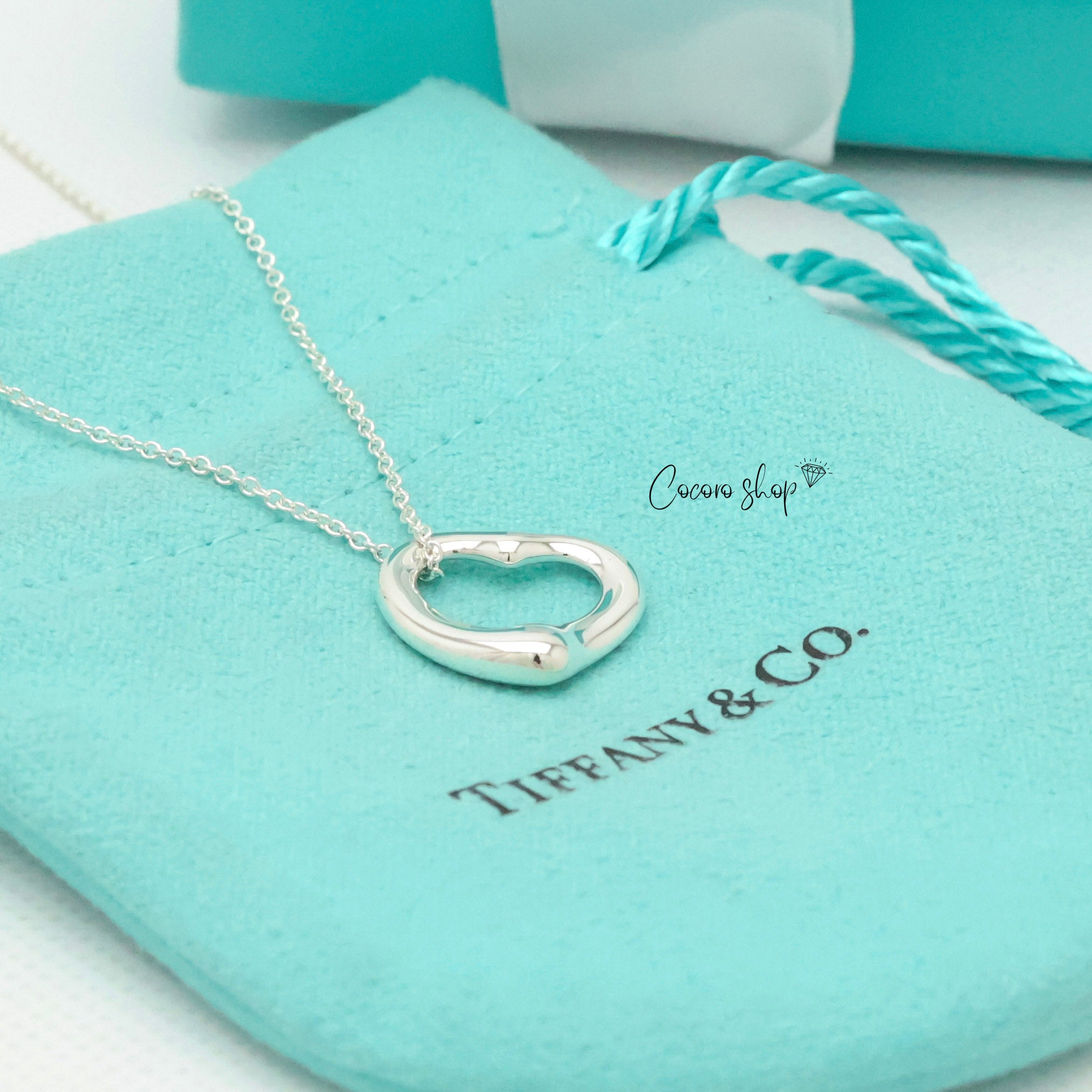 Tiffany & Co. Open Heart Pendant Necklace Sterling Silver 925