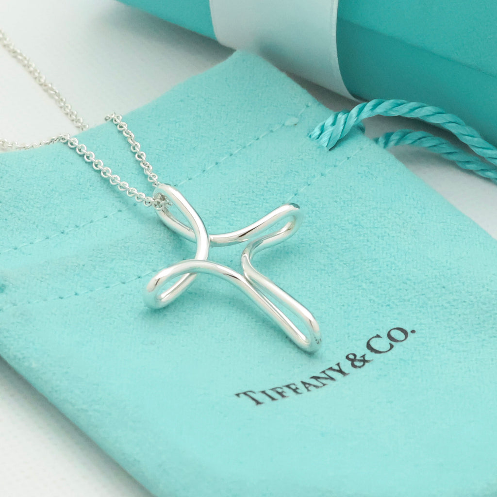 TIFFANY & Co. Open Cross Infinity Elsa Peretti Necklace  Sterling Silver 925
