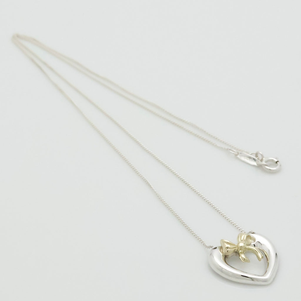 TIFFANY&Co. ハート リボン コンビ ネックレス AG925 AU750