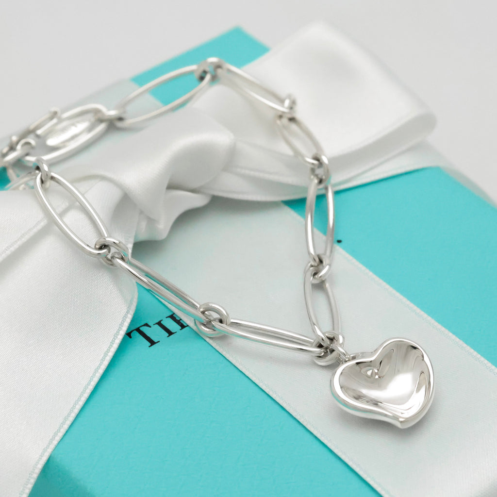 Tiffany & Co. Peretti Curved Full Heart Bracelet Sterling Silver 925