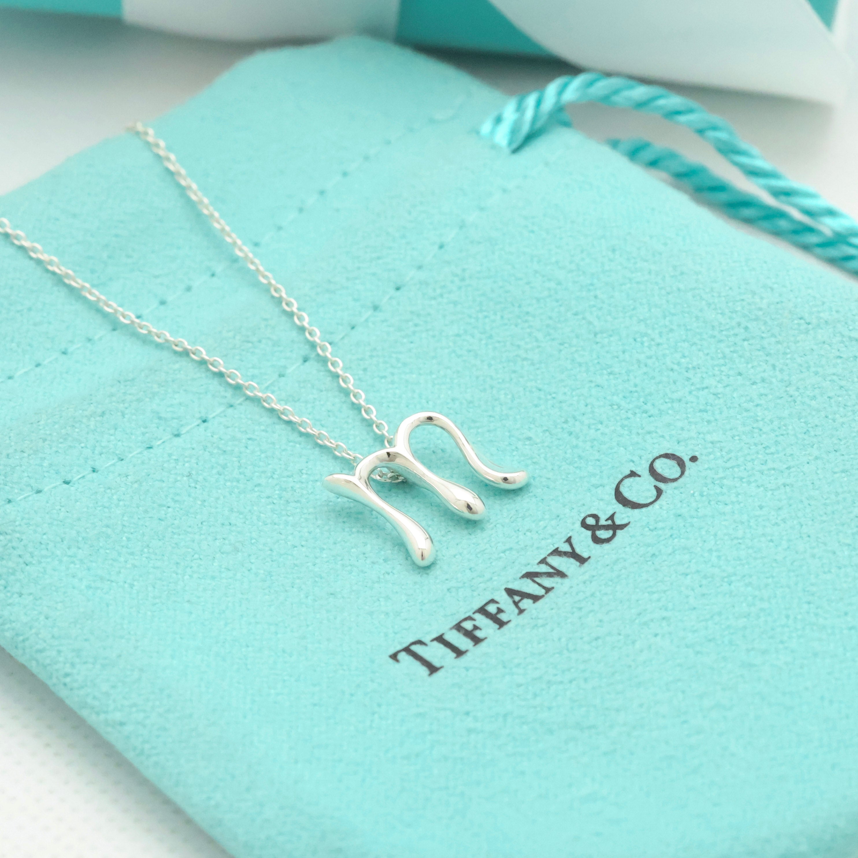 Tiffany & Co. Initial Letter "M" Necklace Pendant Sterling Silver 925