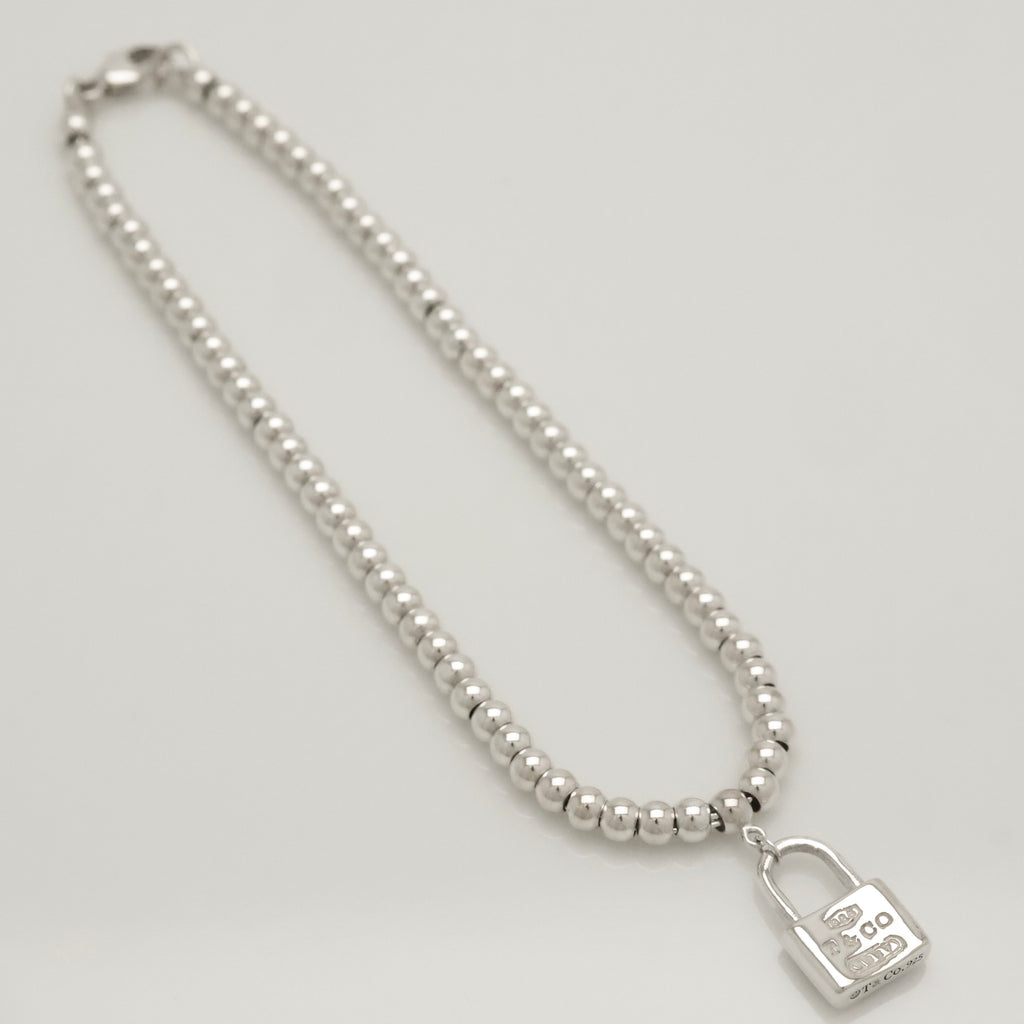 Tiffany & Co. 1837 Mini Padlock Bead Bracelet Sterling Silver 925