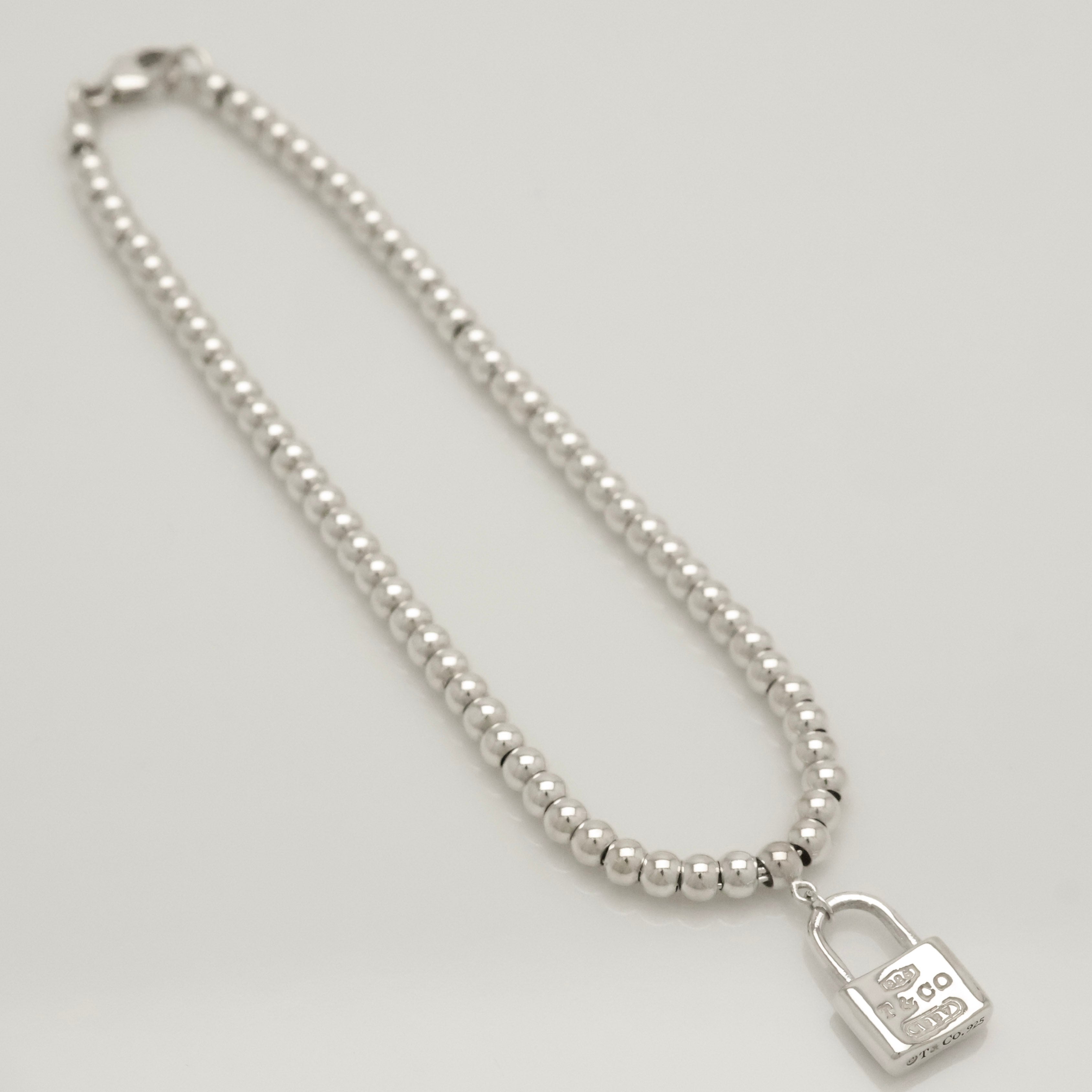 Tiffany & Co. 1837 Mini Padlock Bead Bracelet Sterling Silver 925