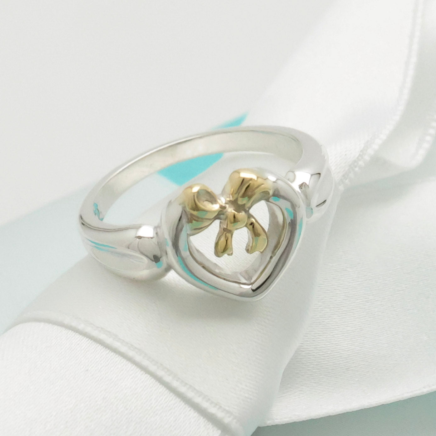 TIFFANY&Co. ハート リボン コンビ イエローゴールド リング 12 号 AG925 AU750