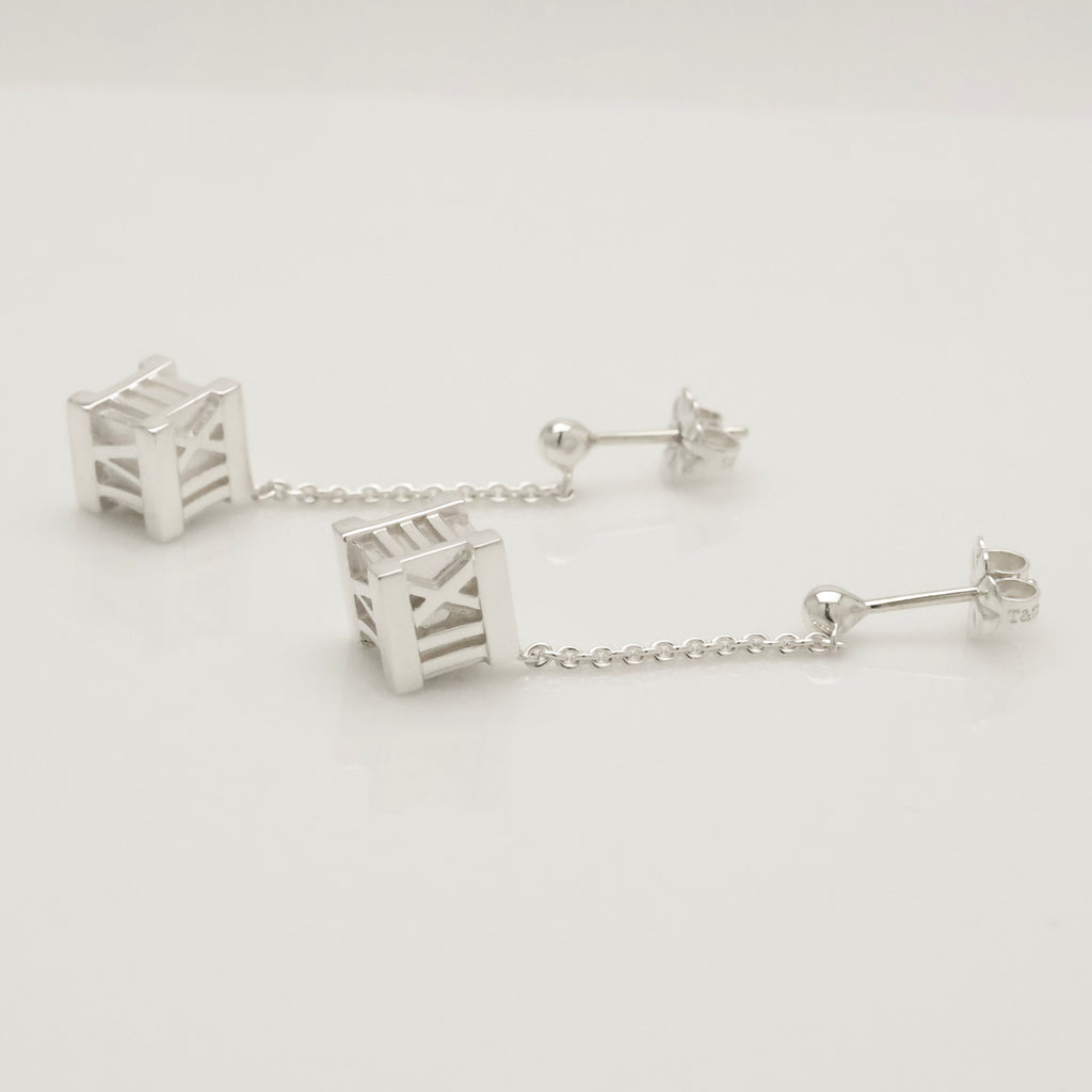 Tiffany & Co. Atlas Cube Drop Dangle Stud Earrings Sterling Silver 925