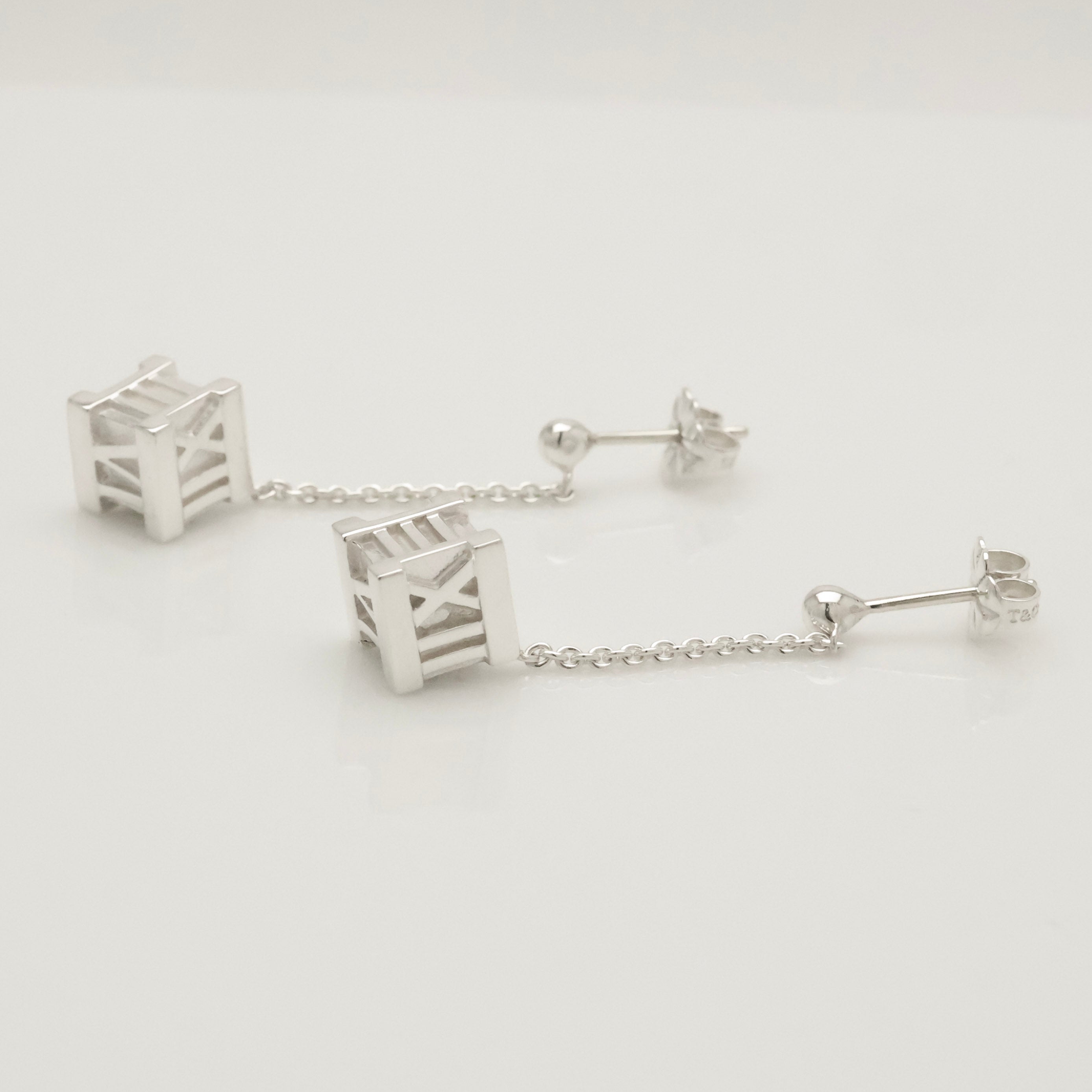 Tiffany & Co. Atlas Cube Drop Dangle Stud Earrings Sterling Silver 925