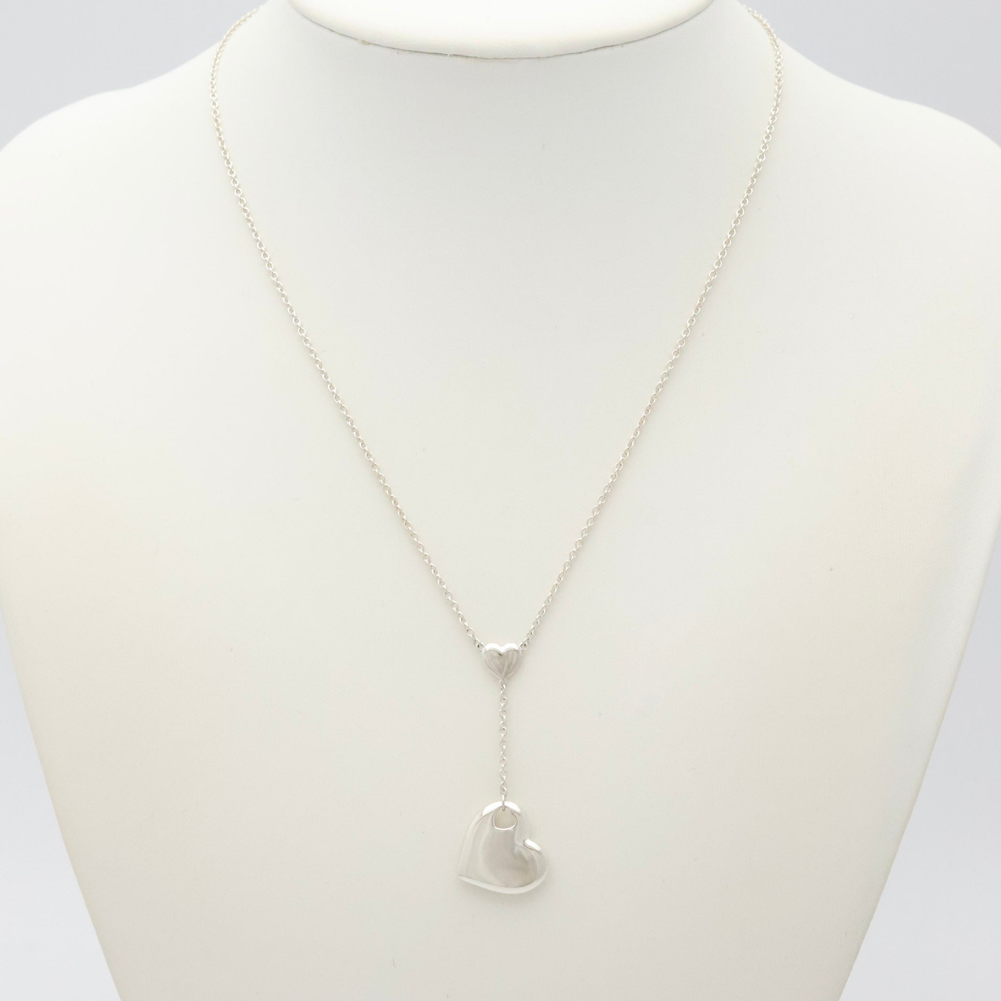 Tiffany & Co. Stencil Cutout Two Heart Lariat Necklace Sterling Silver 925