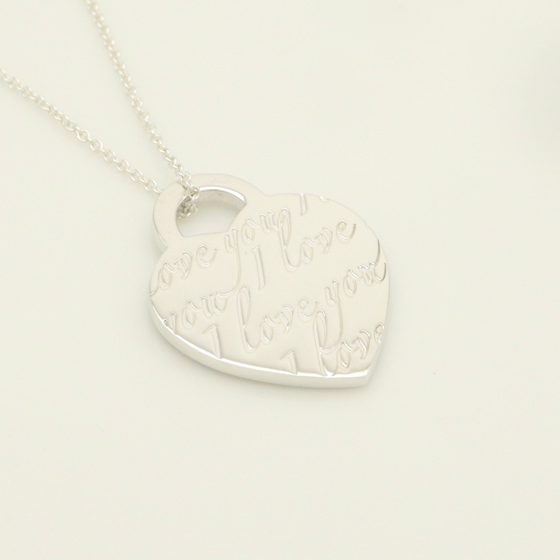Tiffany & Co. Notes I LOVE YOU Heart Pendant Necklace Sterling Silver 925