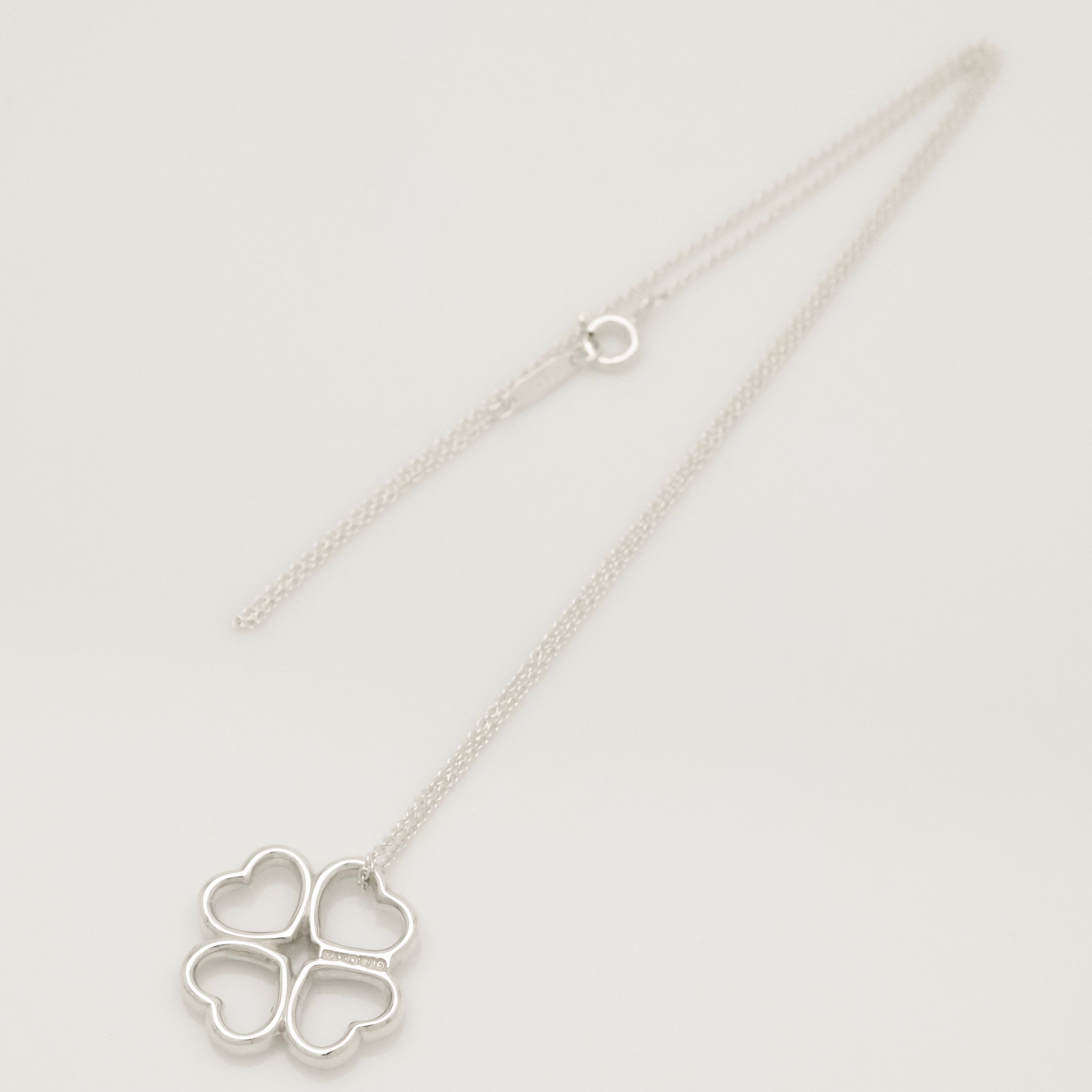  Tiffany & Co. Four Hearts Clover Necklace Pendant Sterling Silver 925