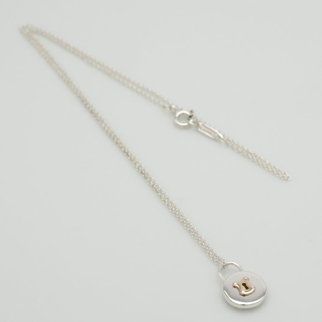 Tiffany & Co. Round Keyhole Padlock Necklace Silver Sterling 925 & 18K Gold 