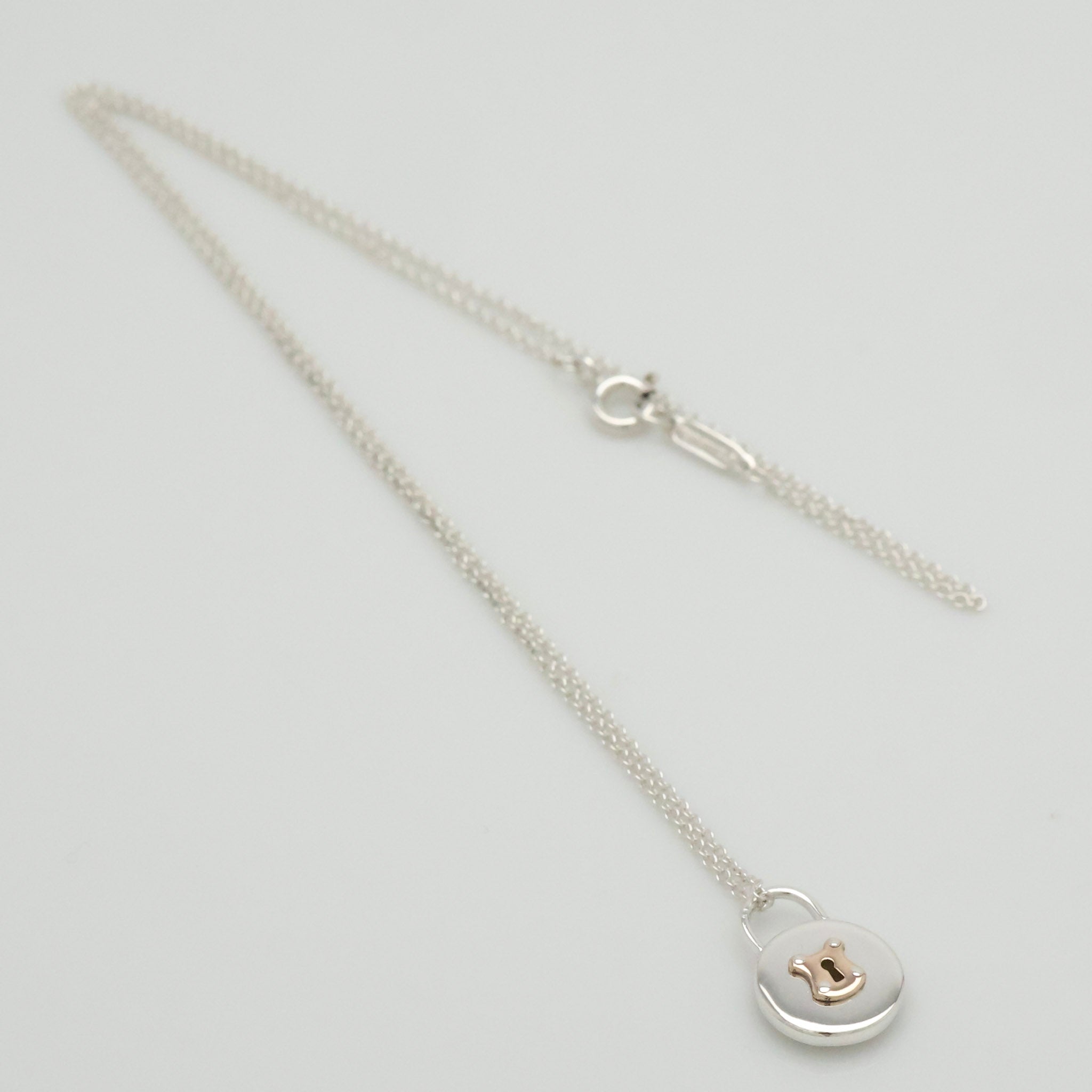 Tiffany & Co. Round Keyhole Padlock Necklace Silver Sterling 925 & 18K Gold 