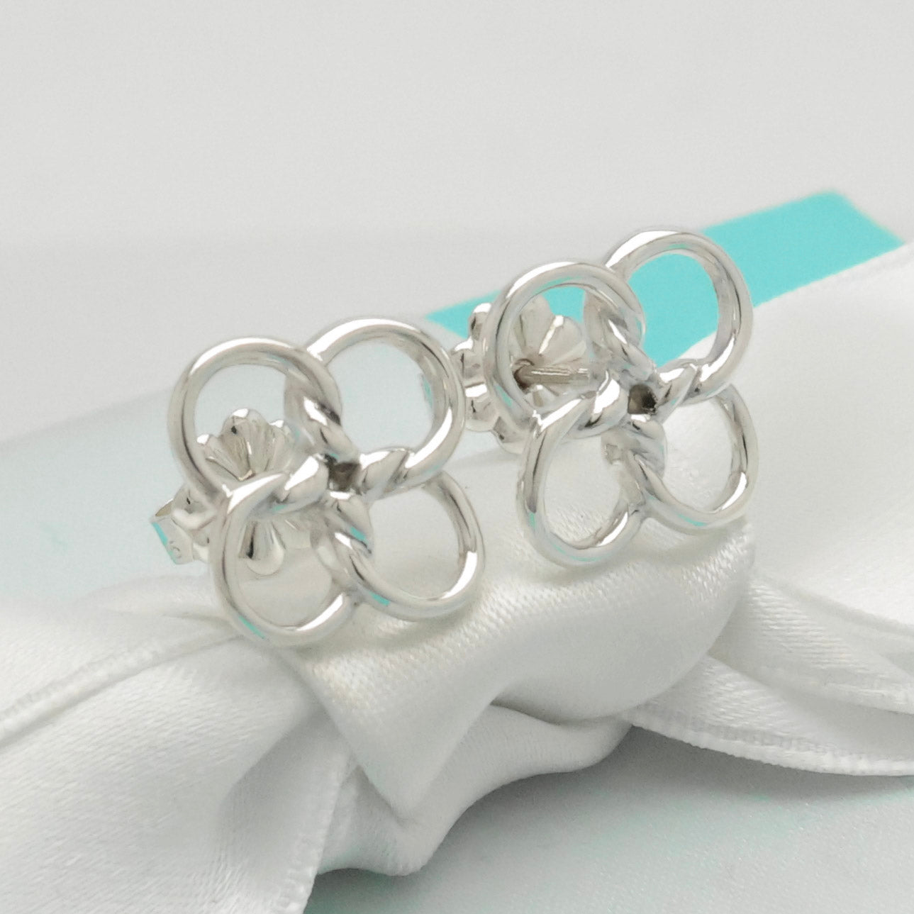 Tiffany & Co. Quadrifoglio Four Leaf Clover Stud Earrings Sterling Silver 925