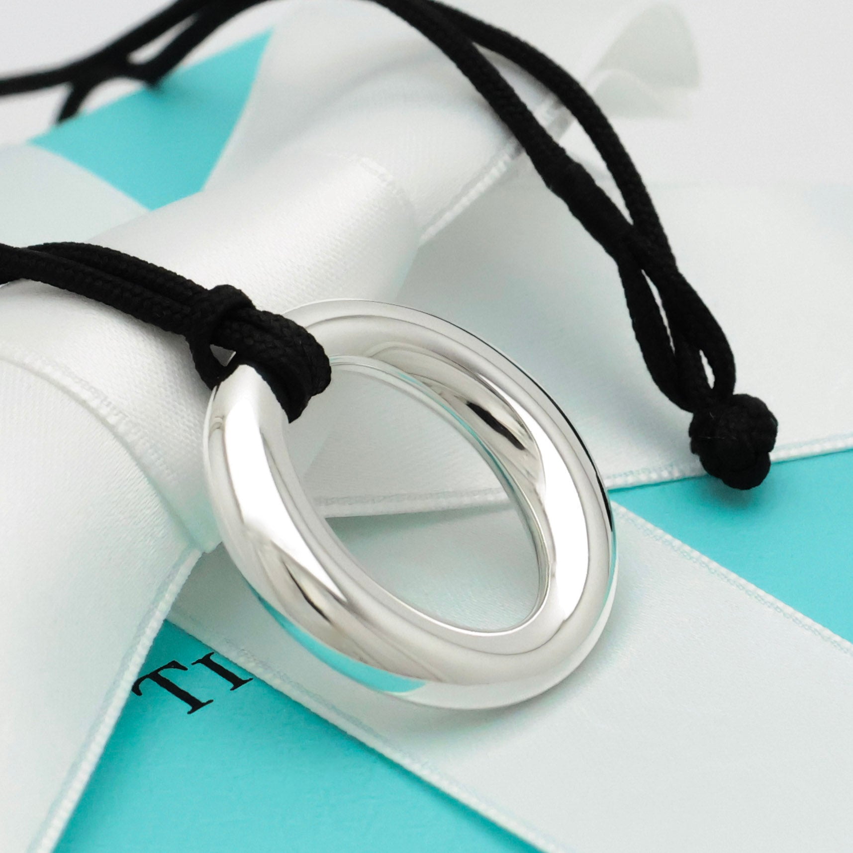  Tiffany & Co. Seviana Silk Cord Necklace Sterling Silver 925