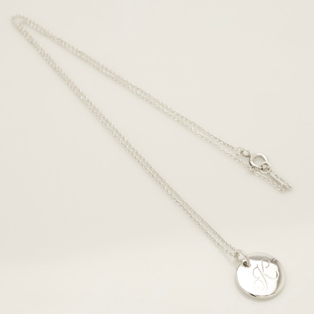  Tiffany & Co. Letter K Notes Initial Disc Necklace Sterling Silver 925