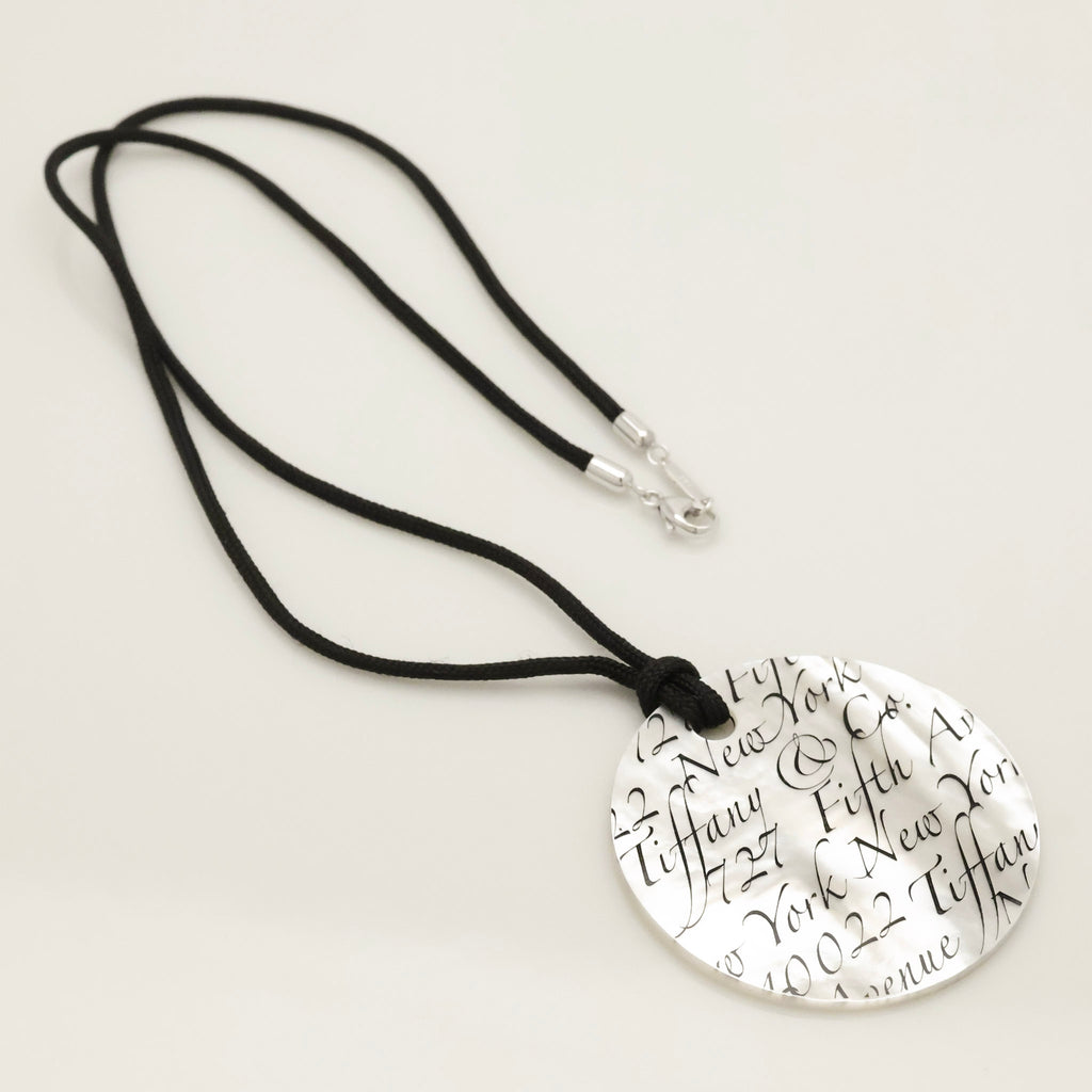 Tiffany & Co. Notes LARGE Round Shell Silk Cord Necklace Sterling Silver AG925