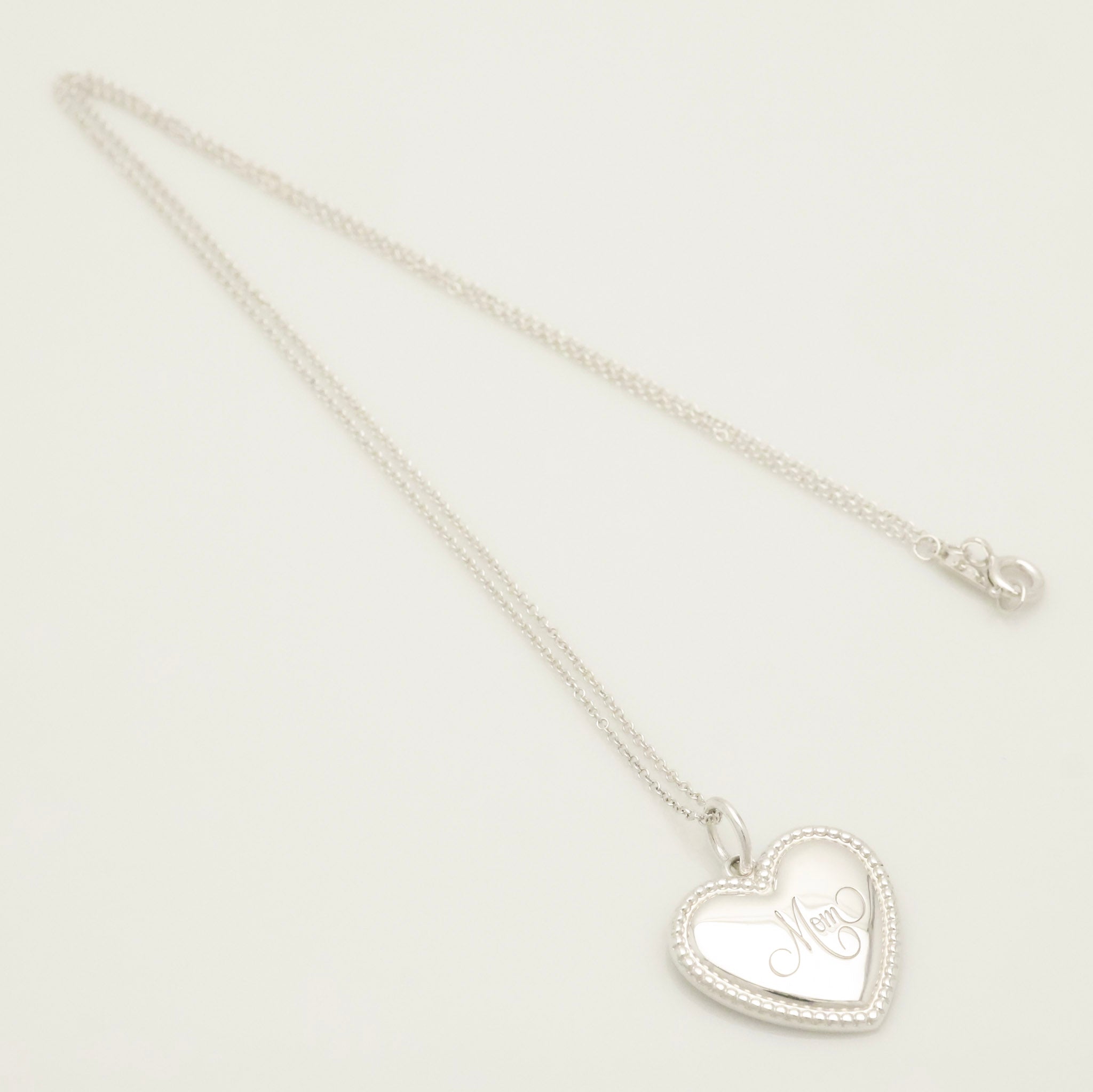  Tiffany & Co. MOM Beaded Edge Heart Necklace Sterling Silver 925