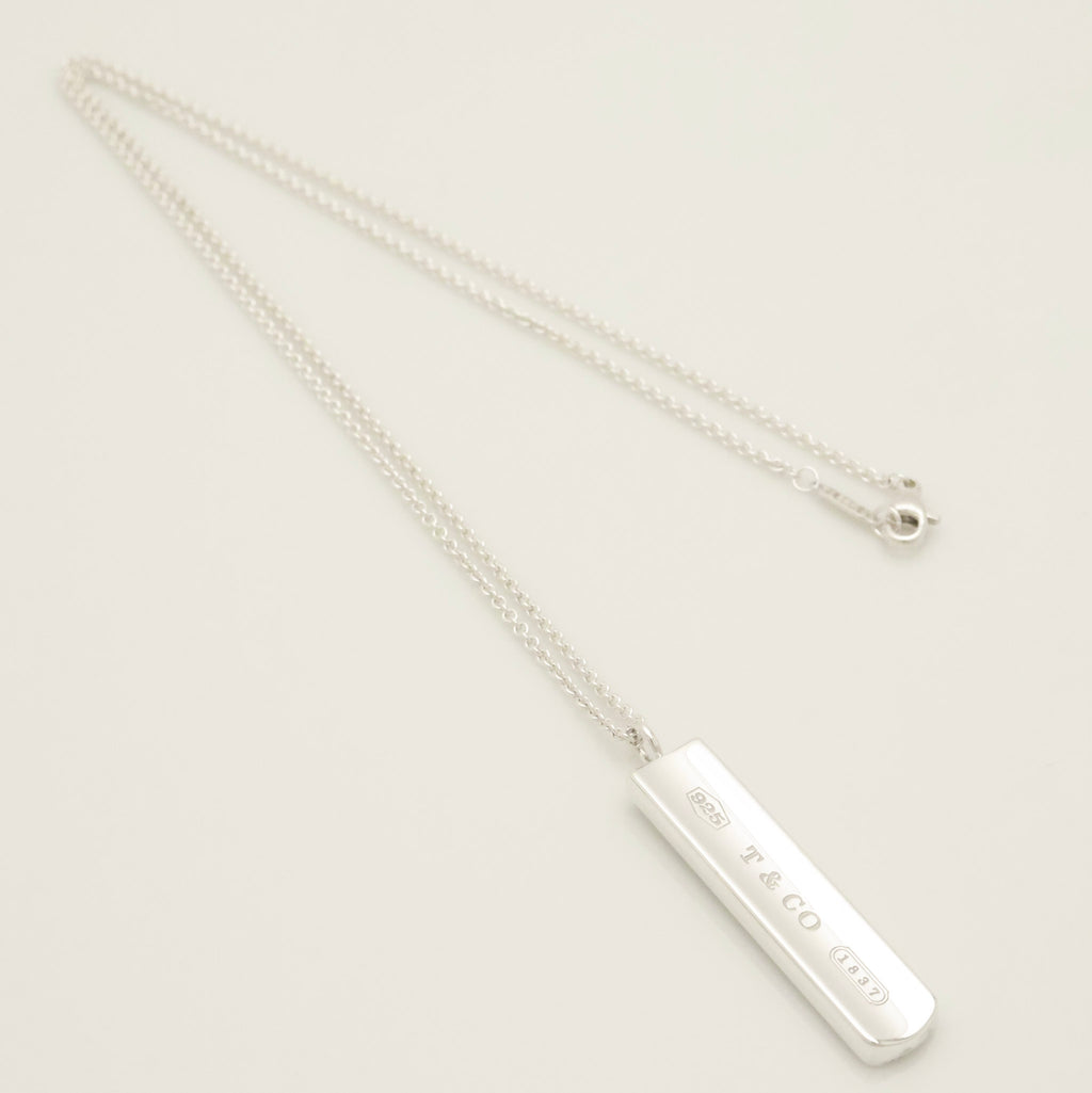 TIFFANY & Co. 1837 Bar Plate Pendant Necklace Chain Sterling Silver 925