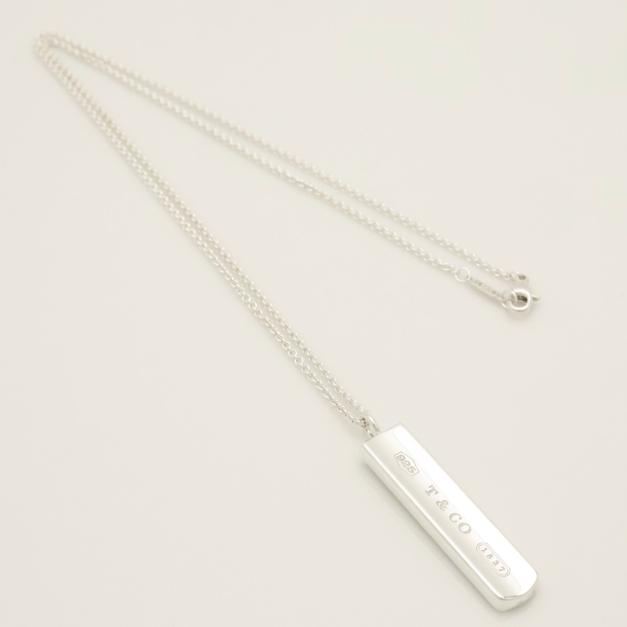 TIFFANY & Co. 1837 Bar Plate Pendant Necklace Chain Sterling Silver 925