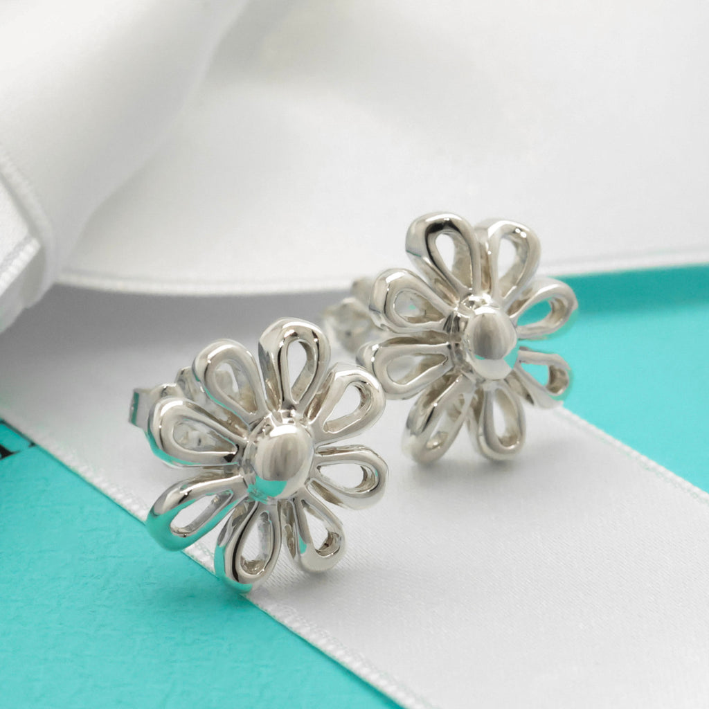 Tiffany & Co. Daisy Flower Stud Earrings Sterling Silver 925