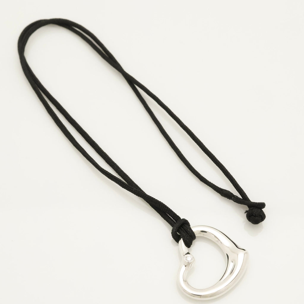  Tiffany & Co. Peretti Open Heart 1P Diamond Silk Cord Necklace Sterling Silver AG925 