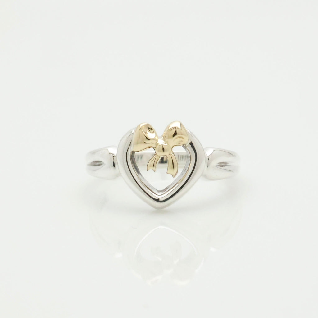 Tiffany & Co. Ribbon Bow Heart Ring  Gold &  Sterling Silver 925